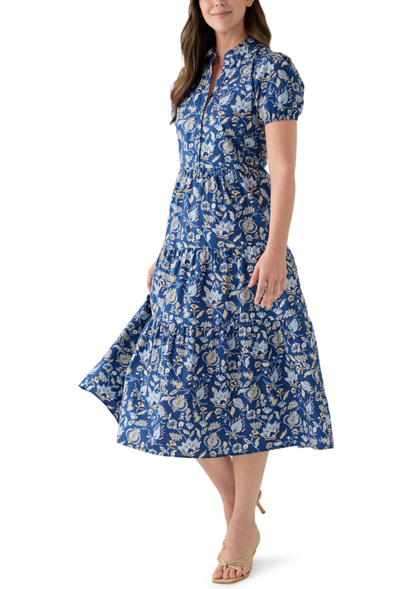 Womens Button Front Midi Shirt Dress