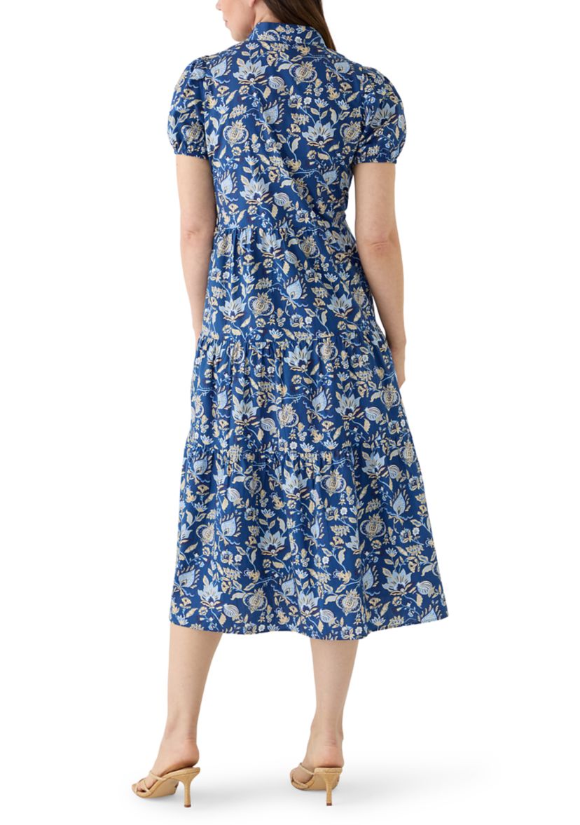 Womens Button Front Midi Shirt Dress