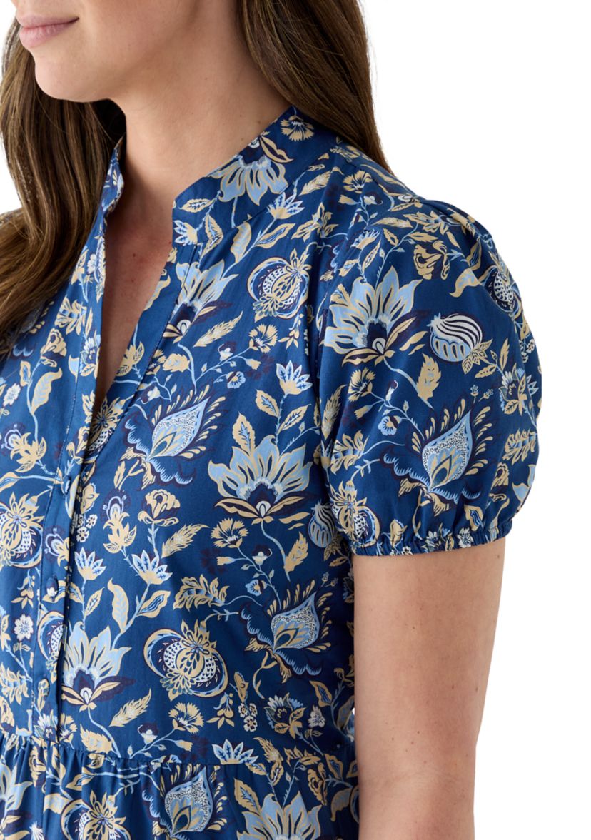 Womens Button Front Midi Shirt Dress