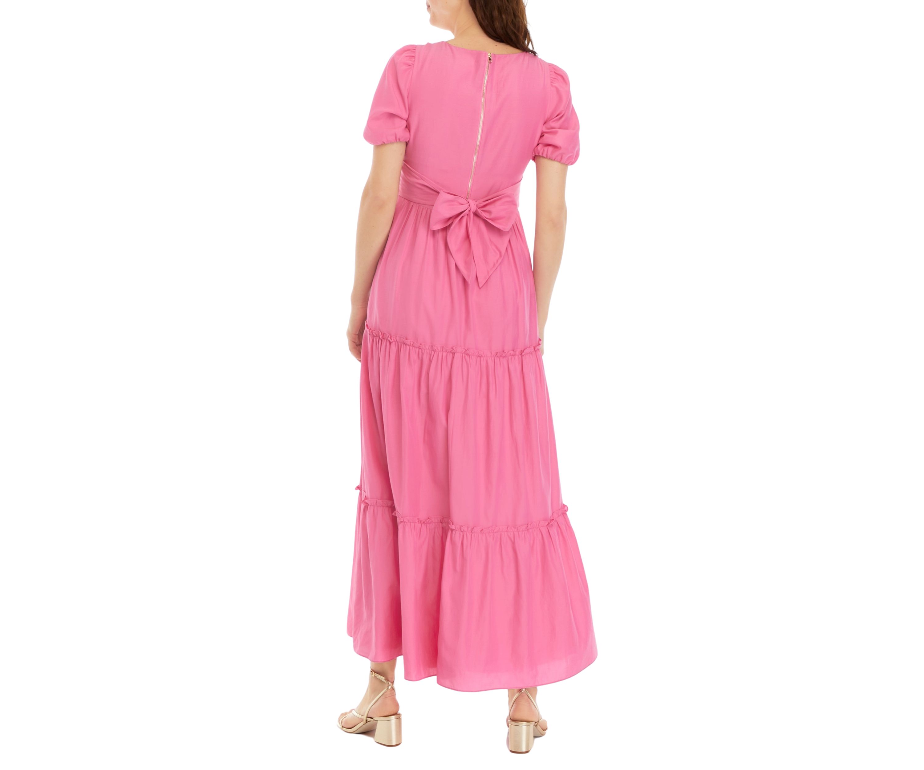 Womens V-Neck Puff Sleeve Maxi Dress
