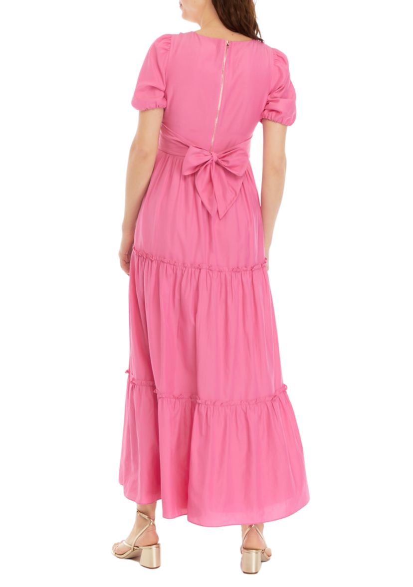 Womens V-Neck Puff Sleeve Maxi Dress