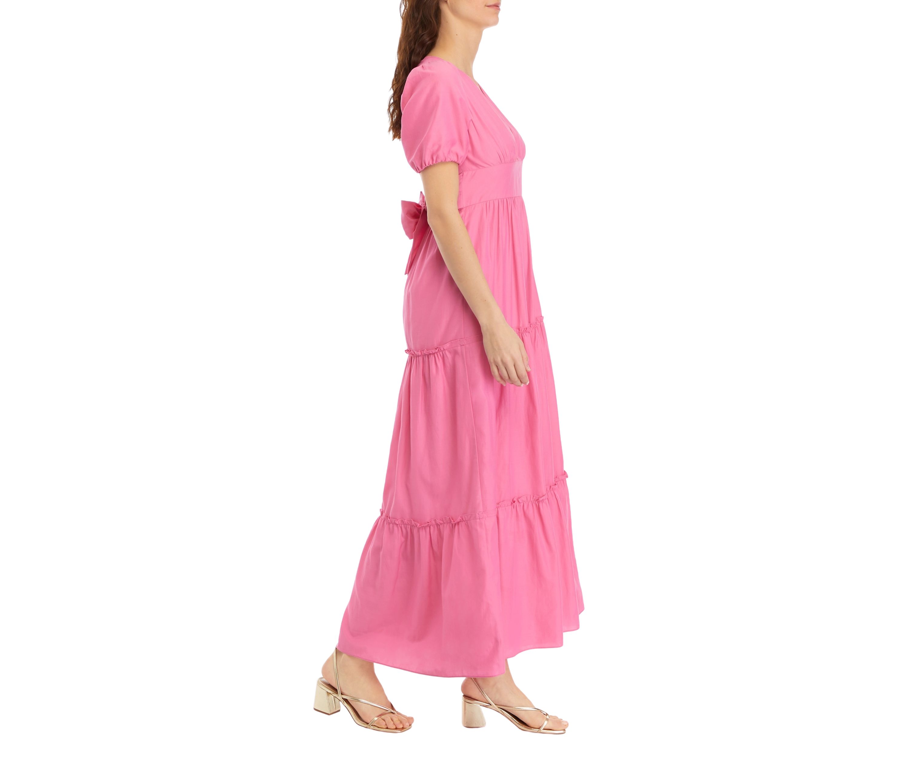 Womens V-Neck Puff Sleeve Maxi Dress