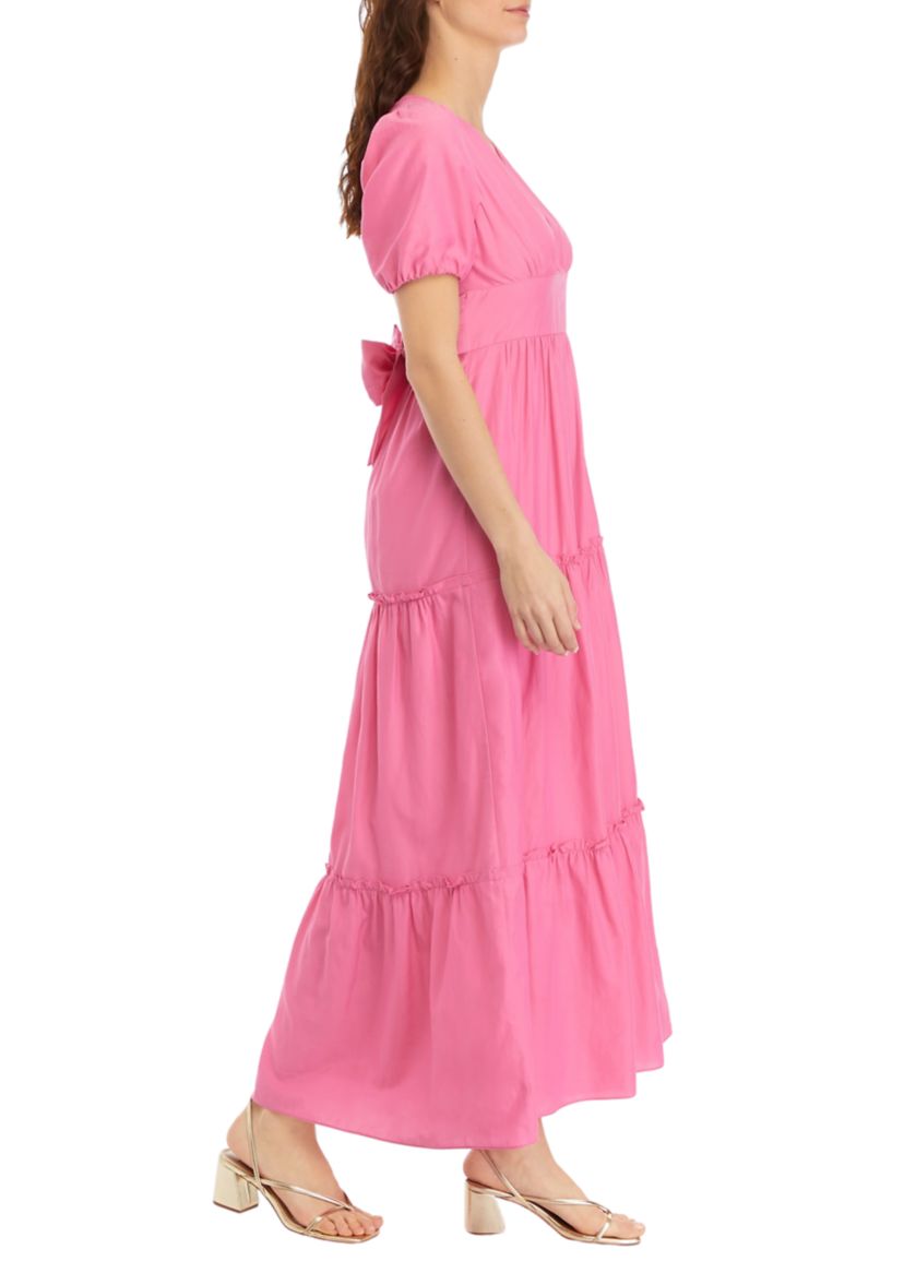 Womens V-Neck Puff Sleeve Maxi Dress