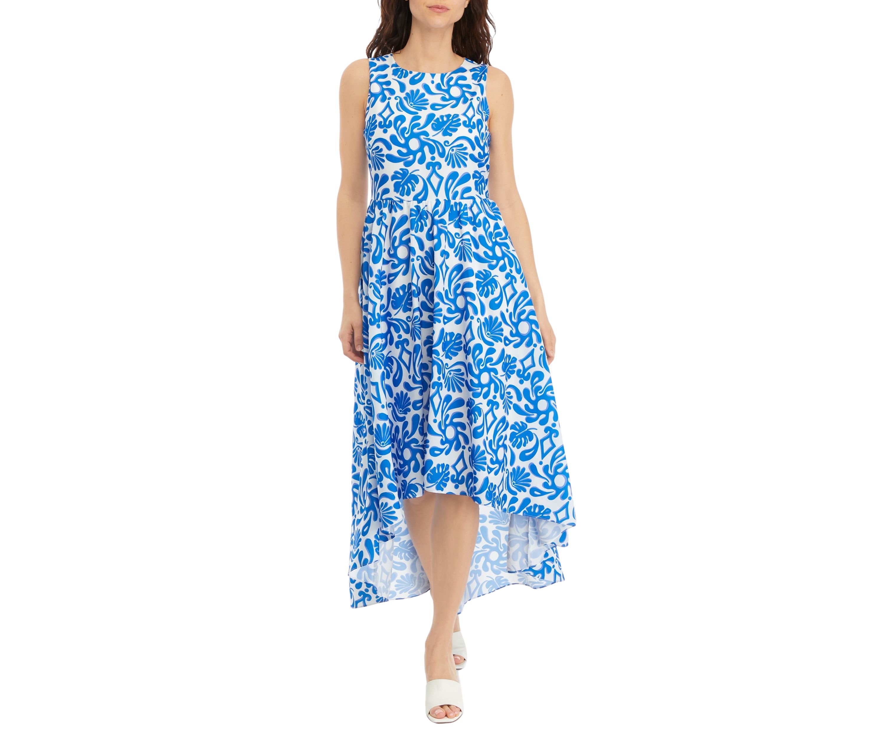 Womens Sleeveless High Low Hem Printed Dress