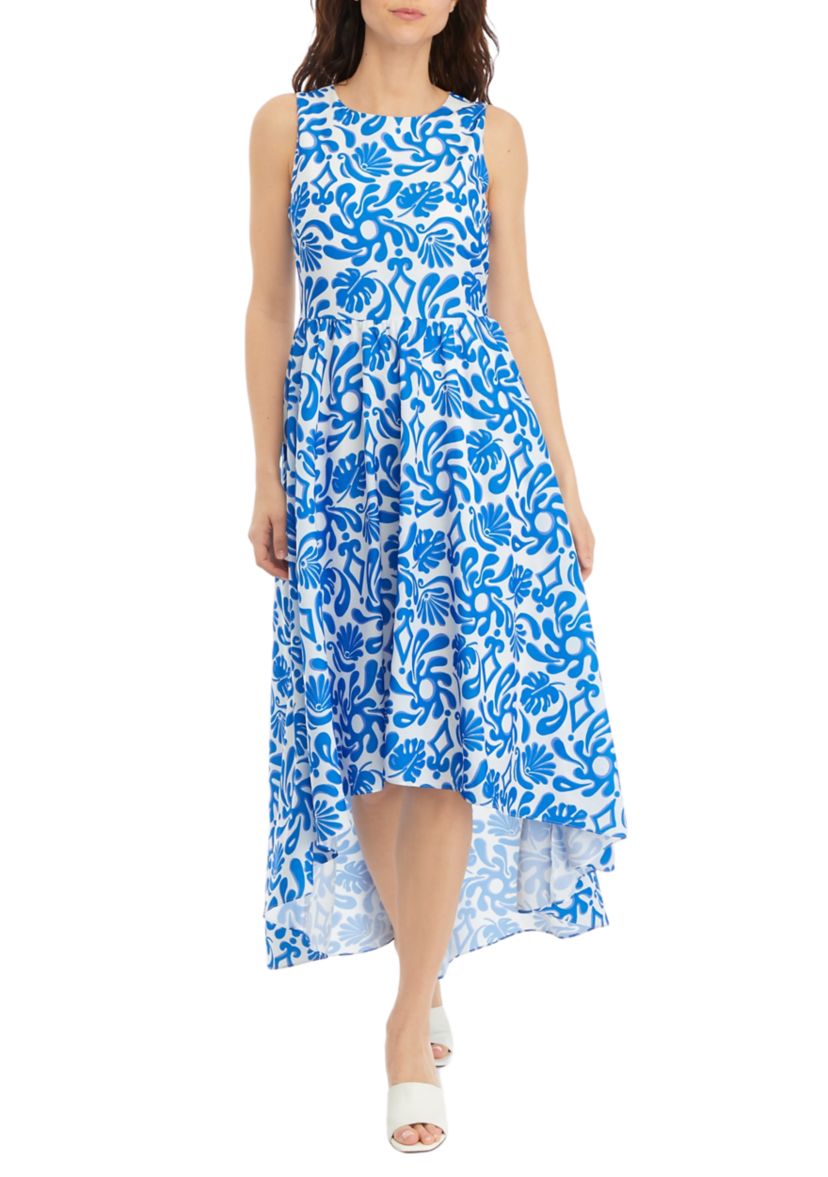 Womens Sleeveless High Low Hem Printed Dress