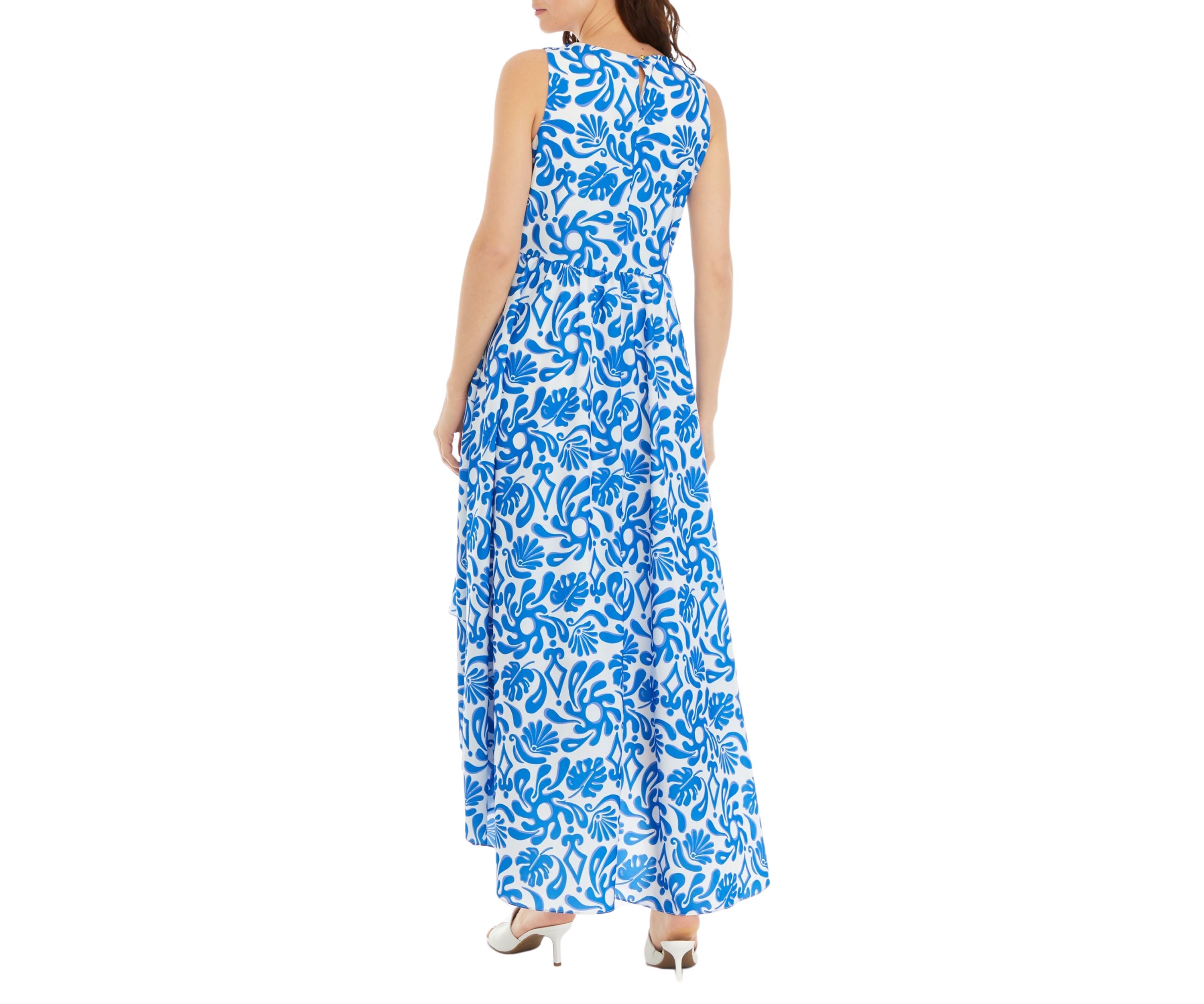 Womens Sleeveless High Low Hem Printed Dress