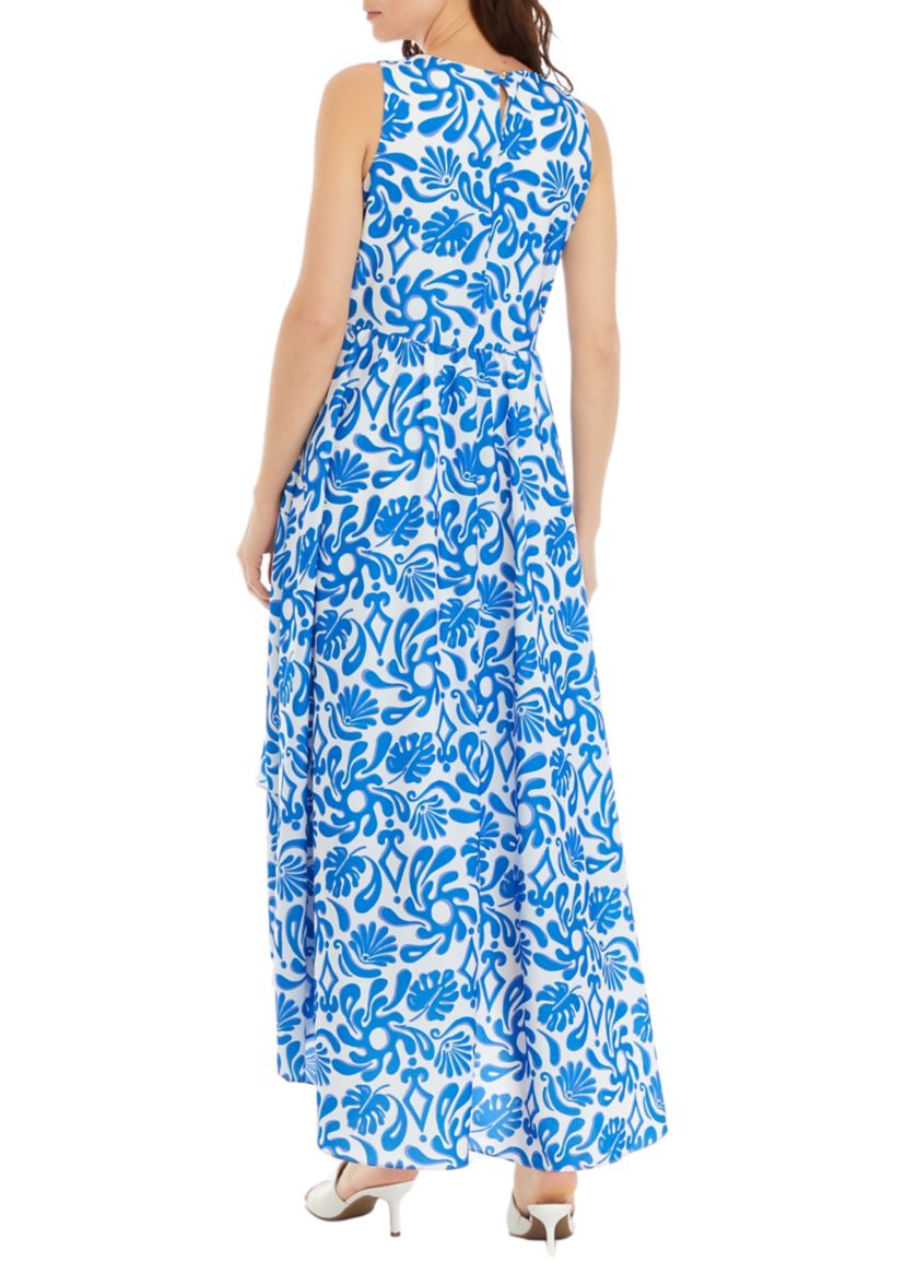 Womens Sleeveless High Low Hem Printed Dress