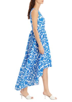 Women's Sleeveless High Low Hem Printed Dress