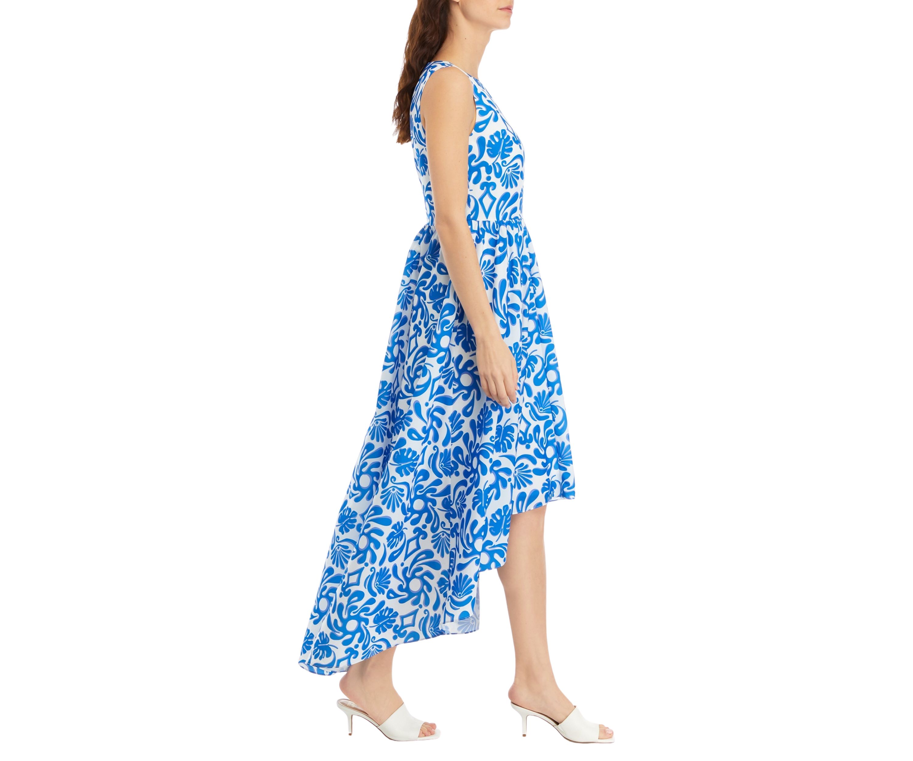 Womens Sleeveless High Low Hem Printed Dress
