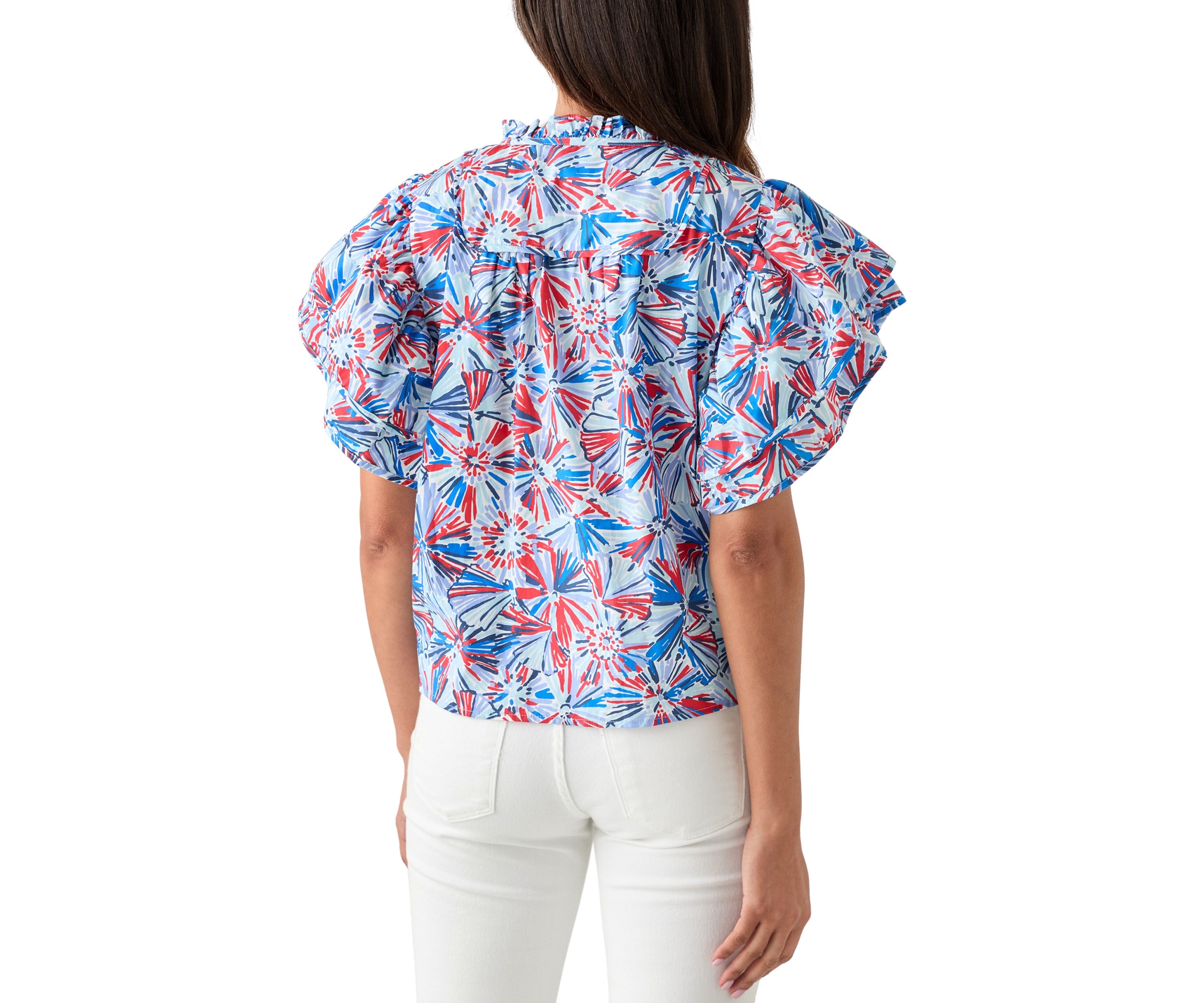 Womens Flutter Sleeve Printed Woven Top