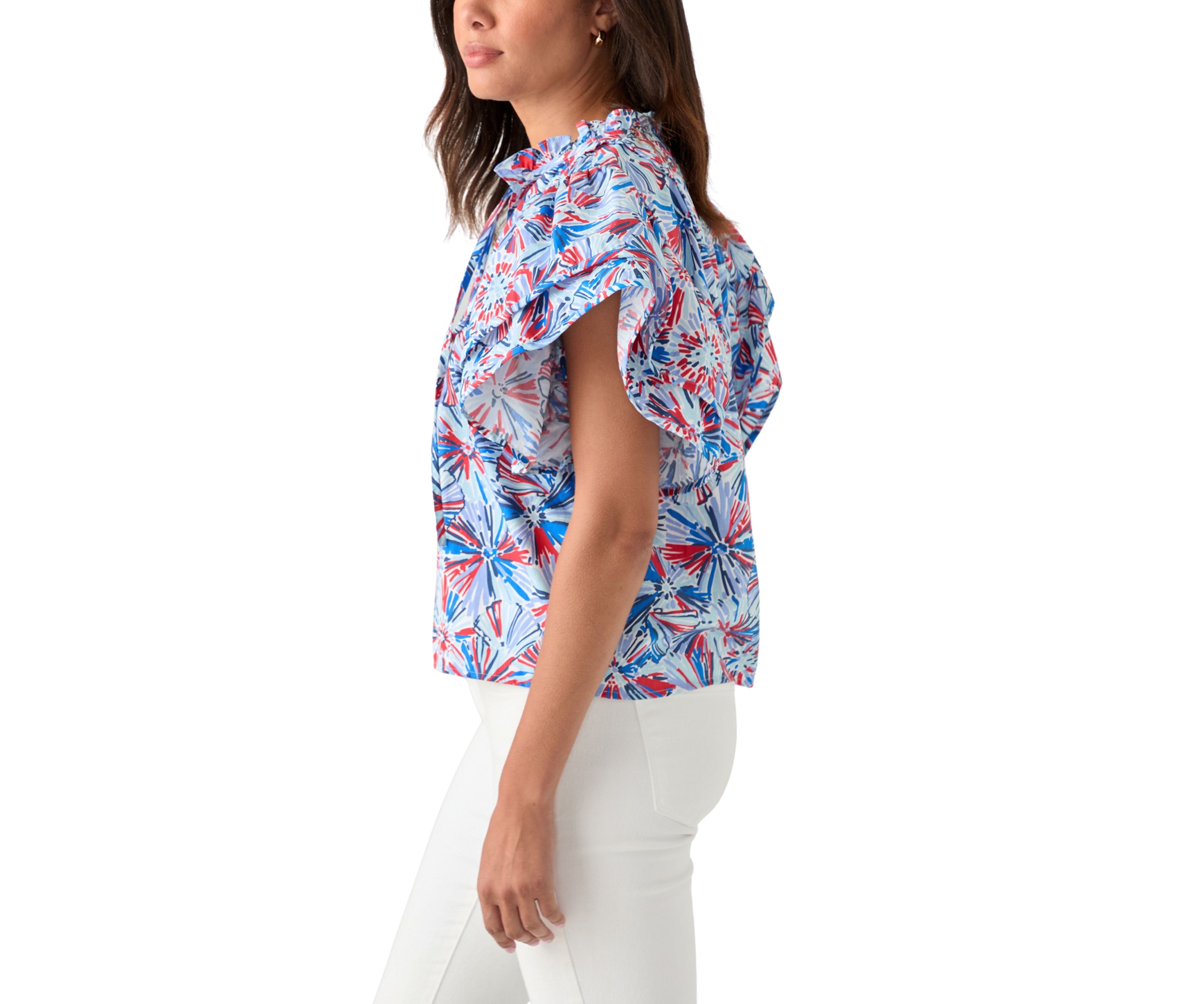 Womens Flutter Sleeve Printed Woven Top