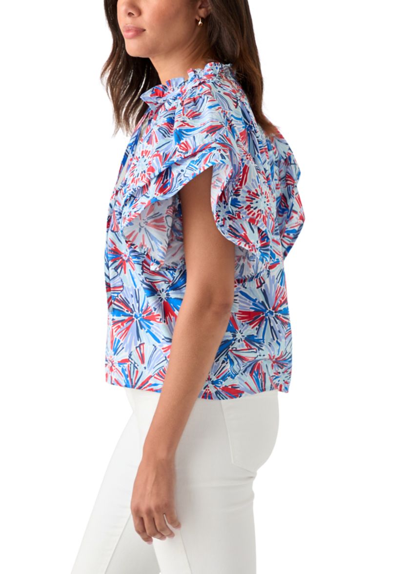 Womens Flutter Sleeve Printed Woven Top