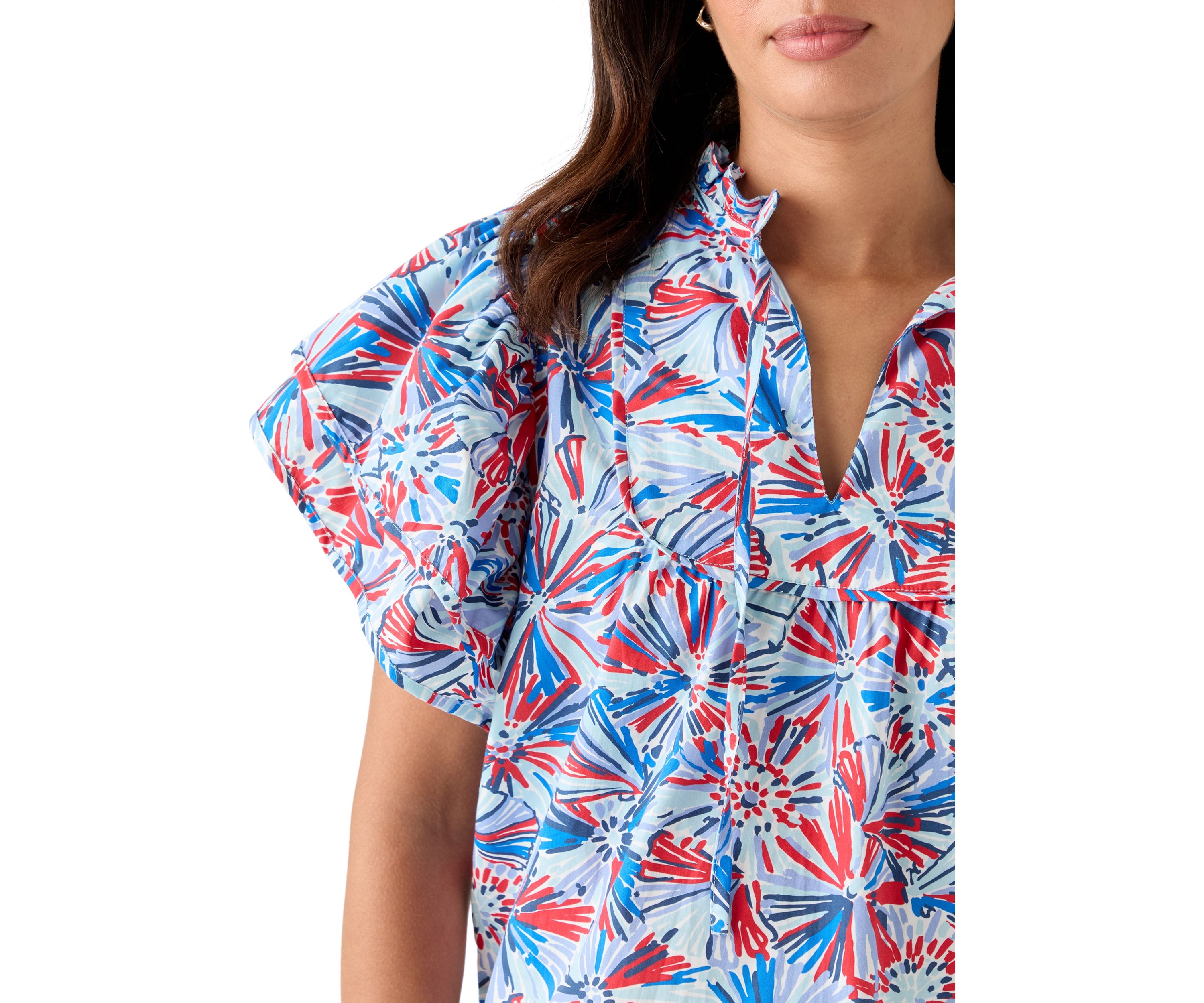 Womens Flutter Sleeve Printed Woven Top