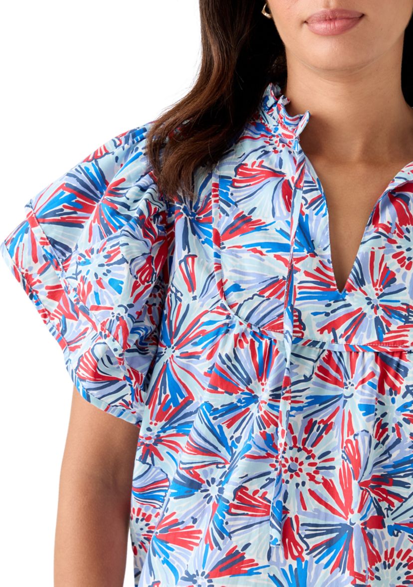 Womens Flutter Sleeve Printed Woven Top