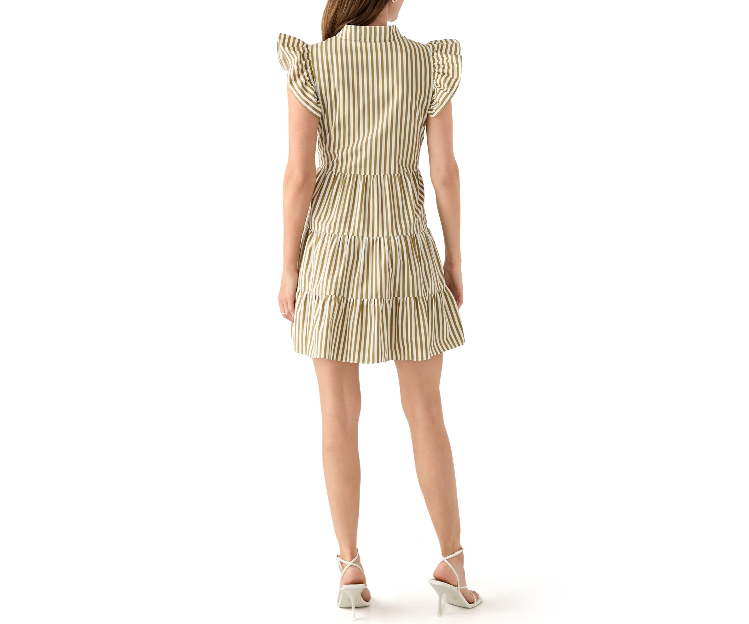Womens Flutter Sleeve Tiered Dress