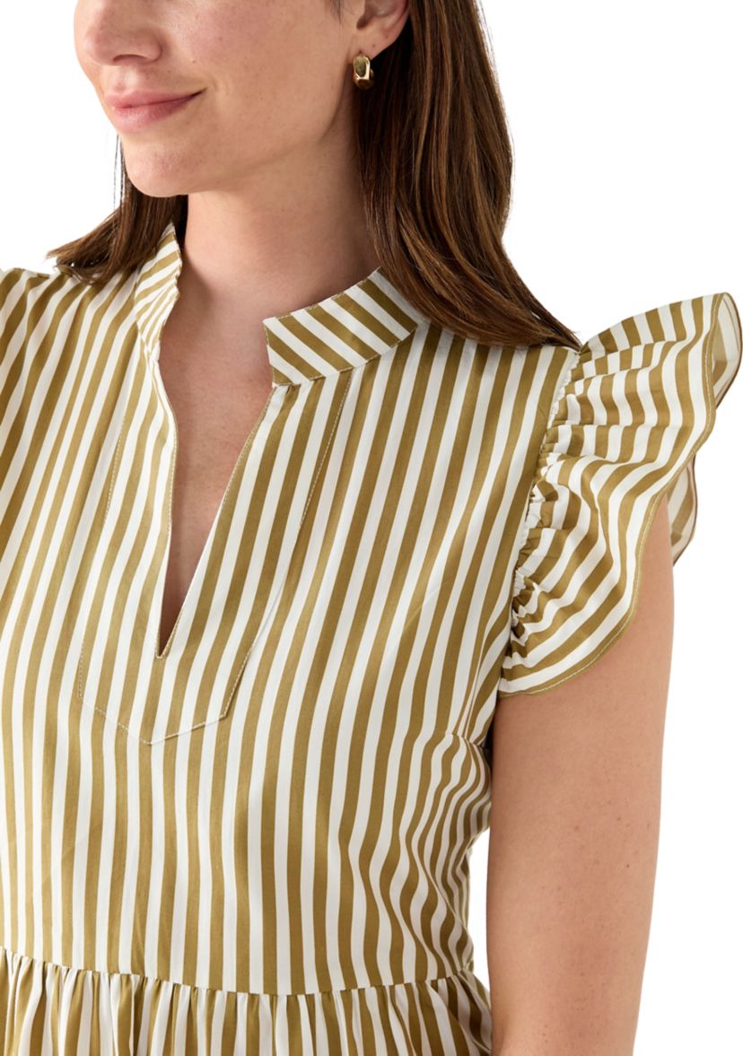 Womens Flutter Sleeve Tiered Dress