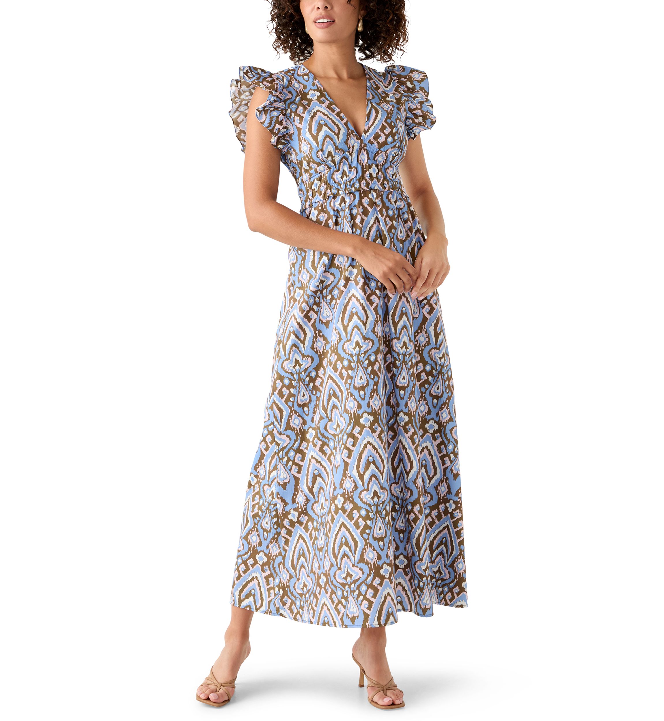 Womens Printed Smock Midi Dress