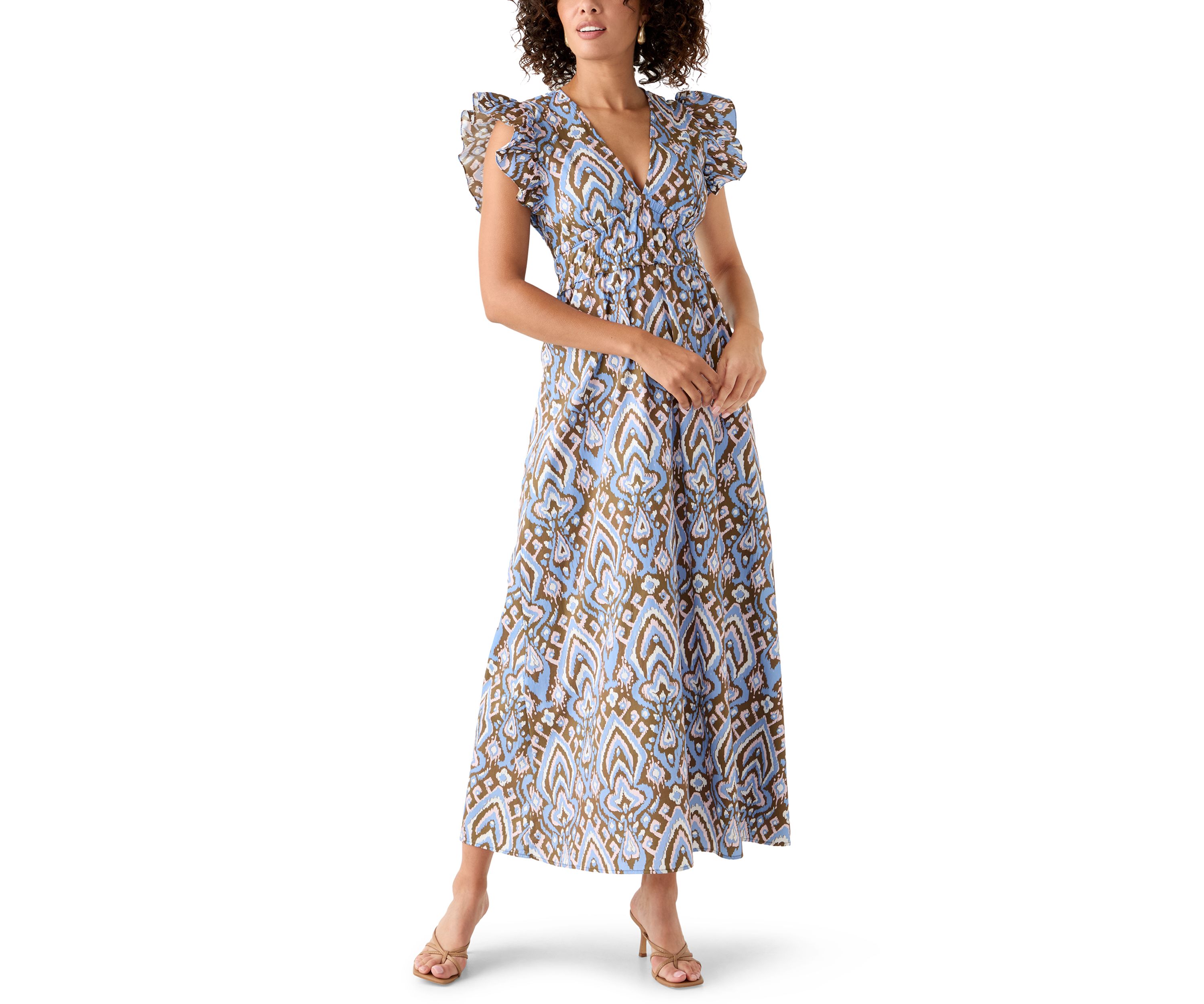 Womens Printed Smock Midi Dress
