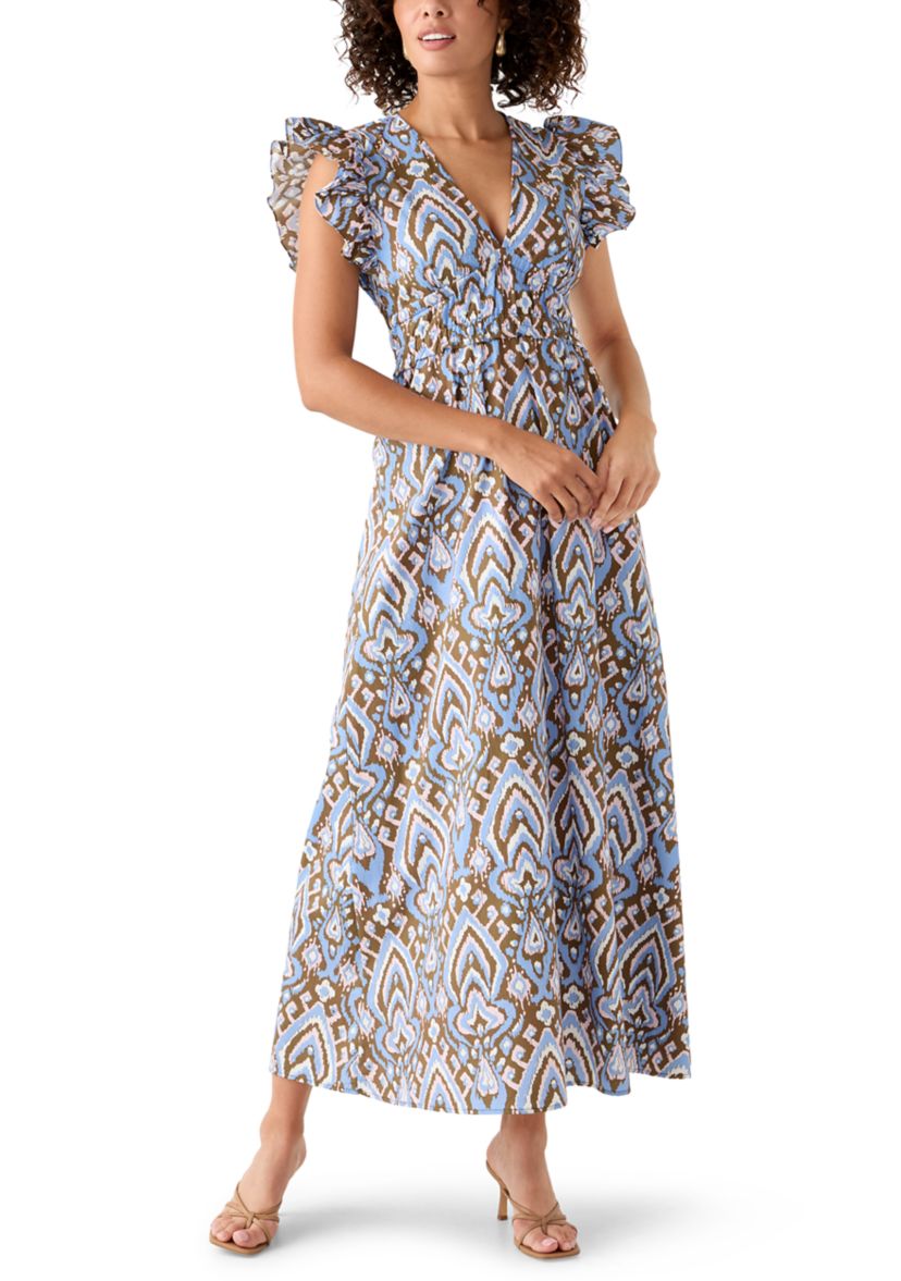 Womens Printed Smock Midi Dress
