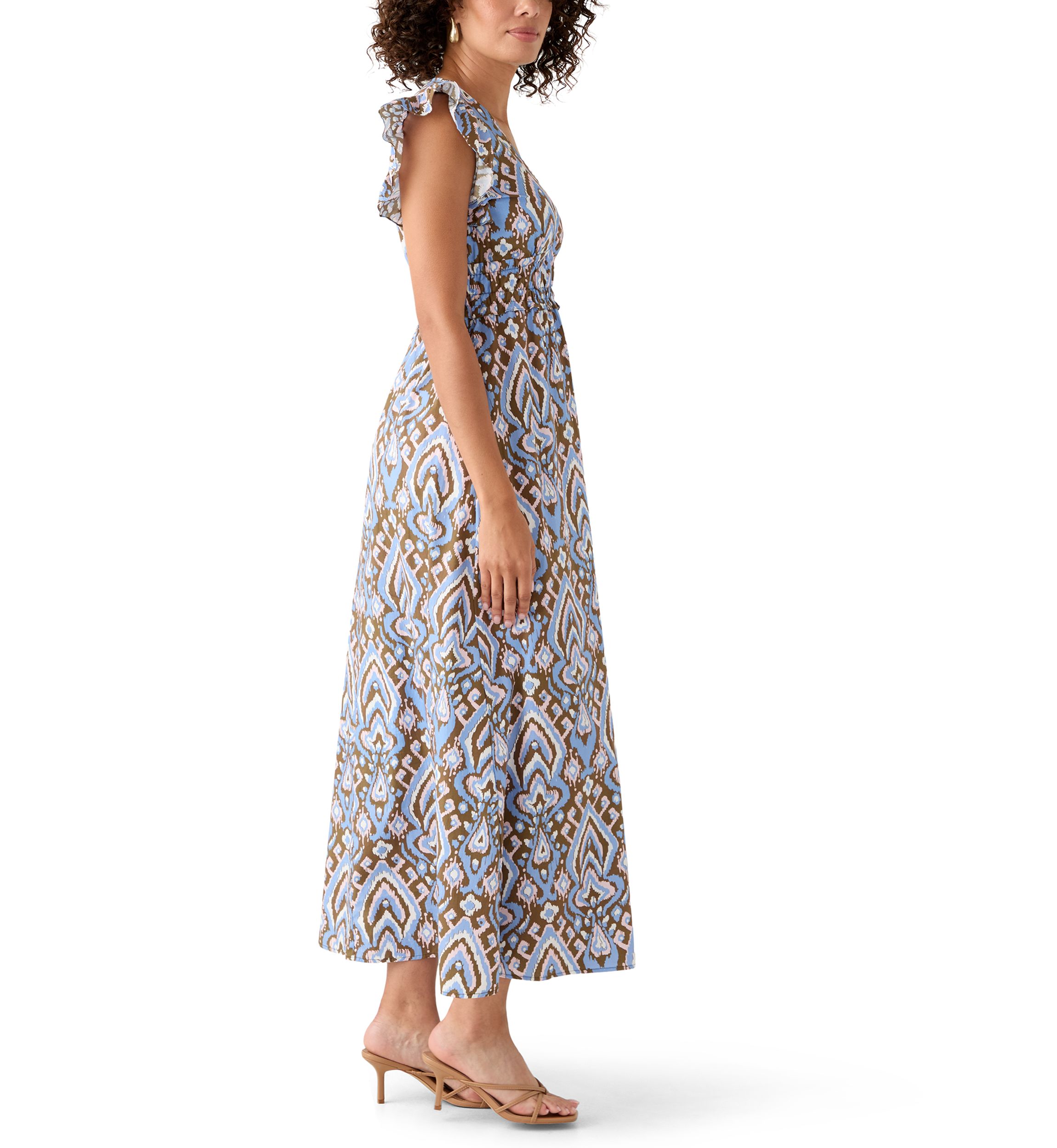 Womens Printed Smock Midi Dress