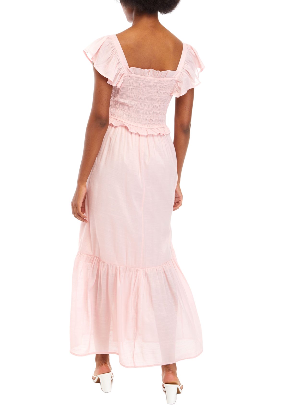 Womens Flutter Sleeve Smocked Midi Dress 