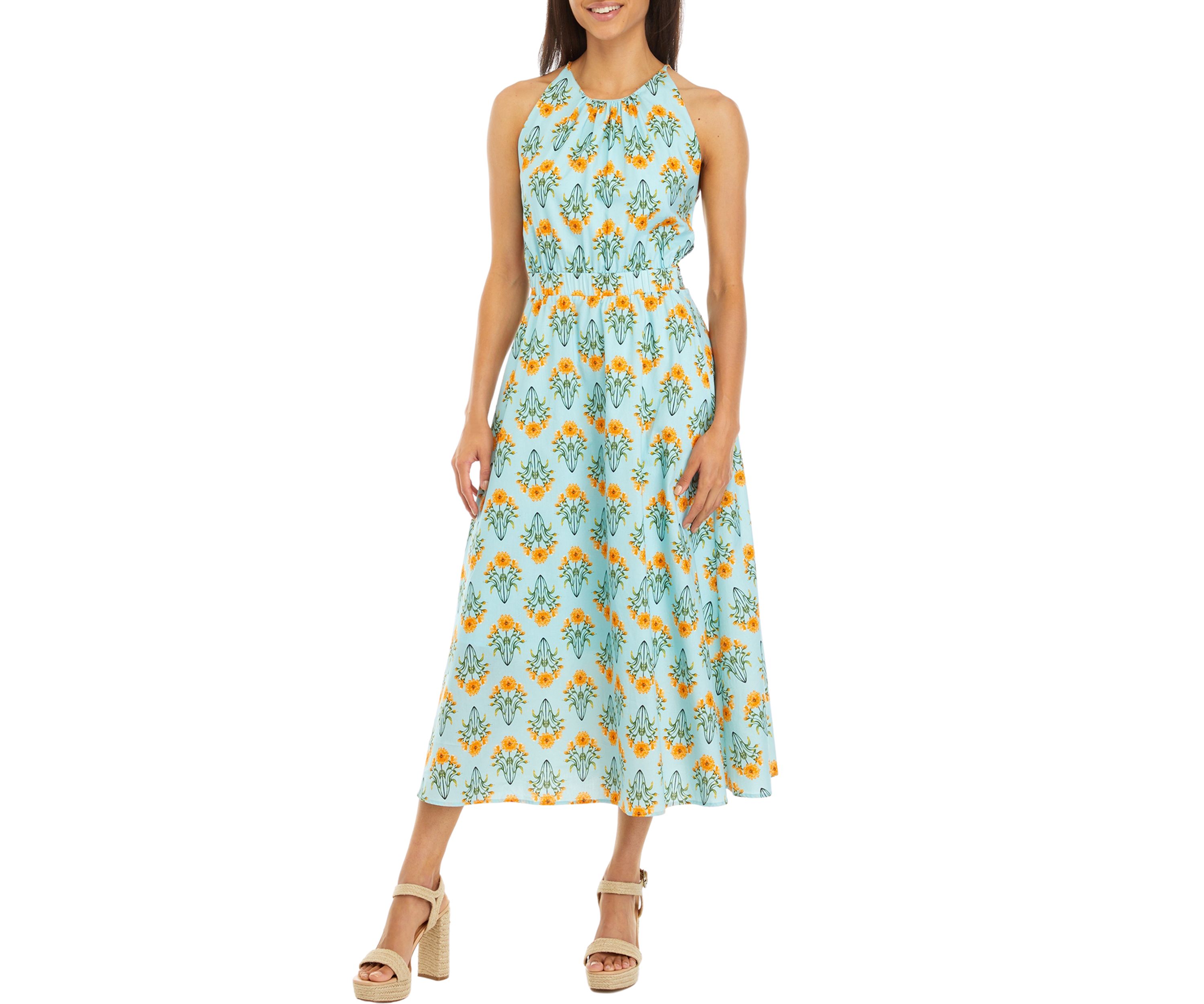 Womens Sleeveless Floral Print Midi Dress