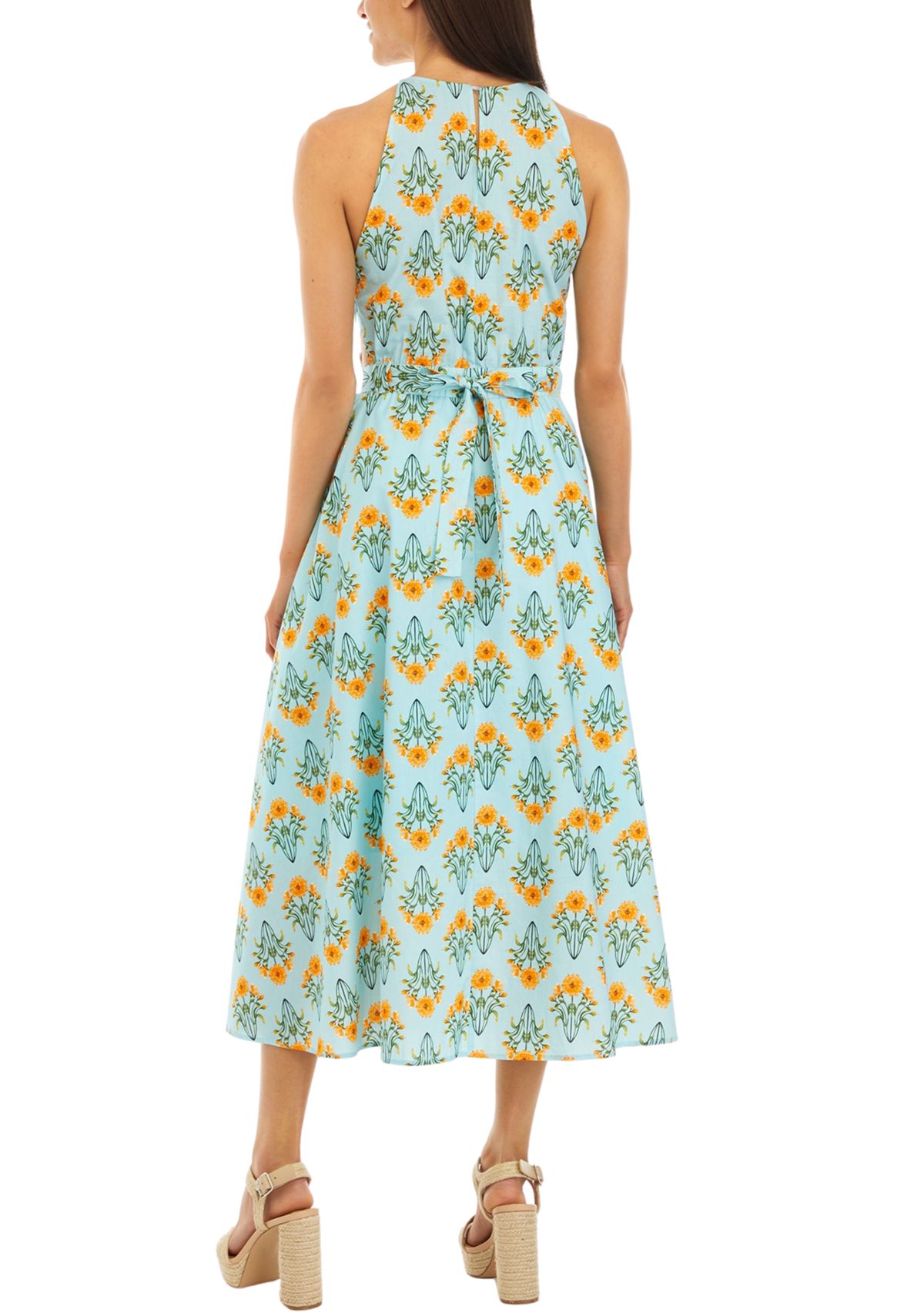 Womens Sleeveless Floral Print Midi Dress