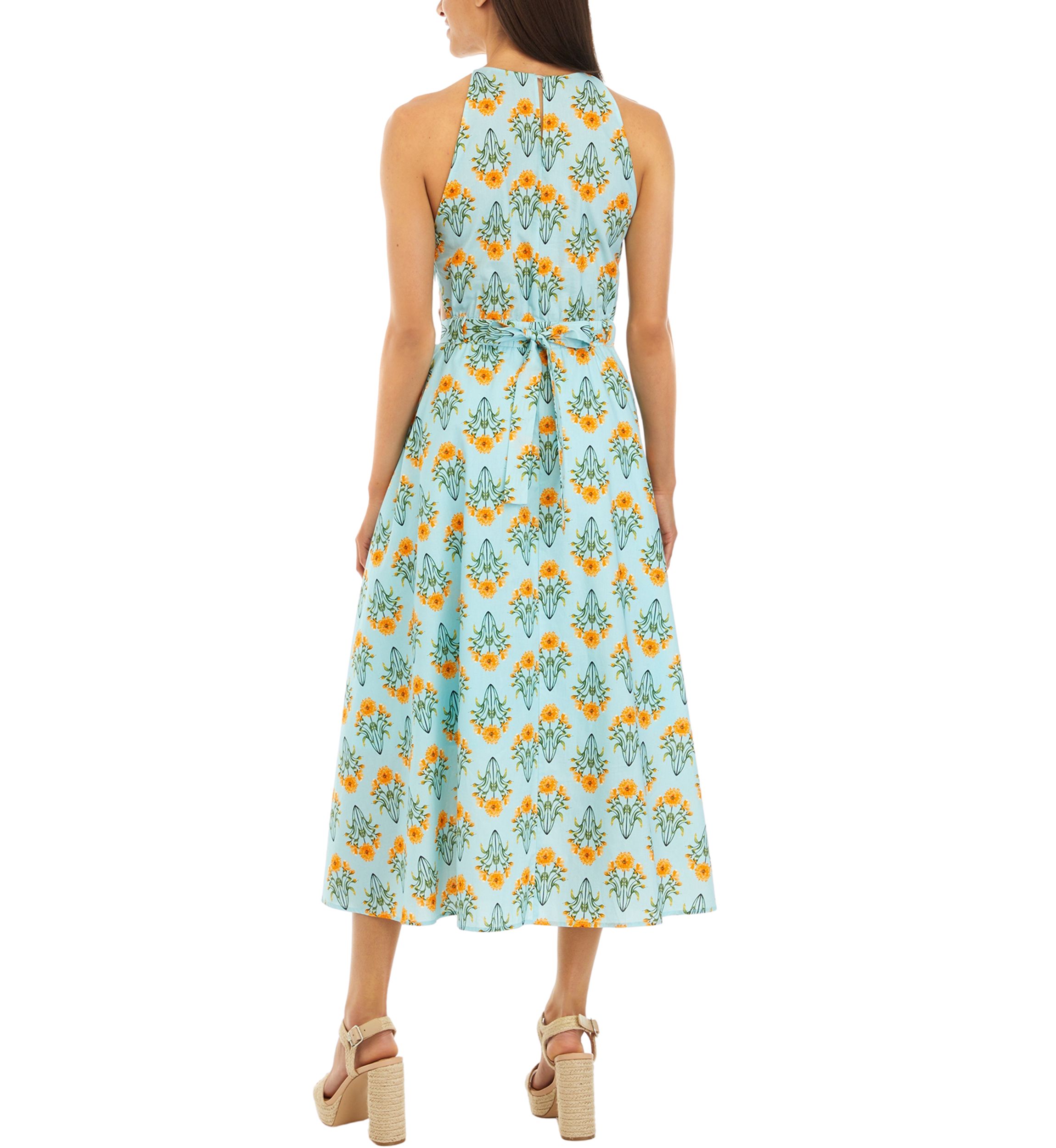 Womens Sleeveless Floral Print Midi Dress