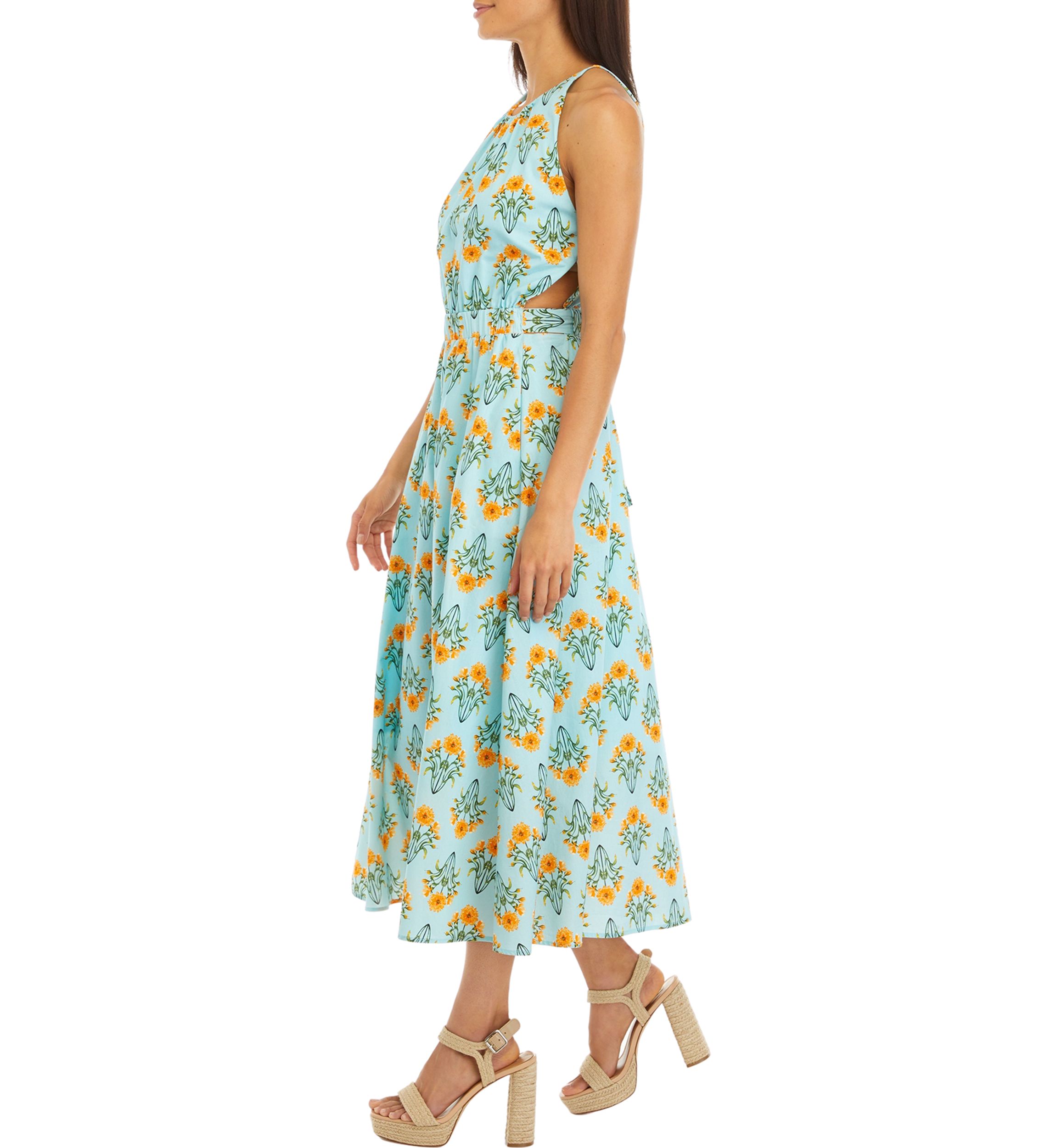 Womens Sleeveless Floral Print Midi Dress