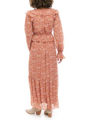 Women's Long Blouson Sleeve Peasant Tiered Maxi Dress