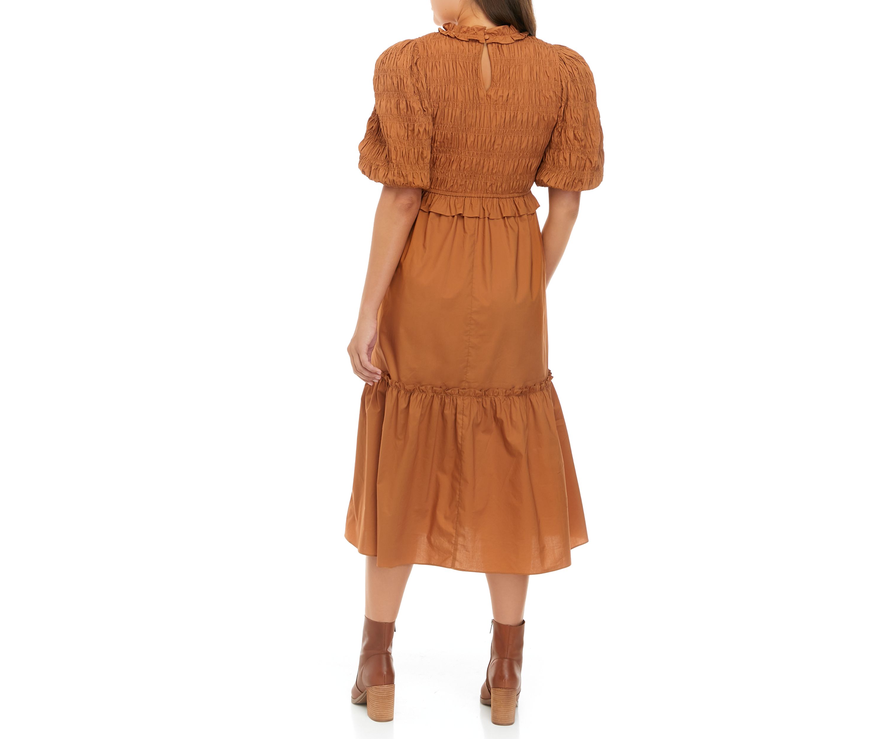 Womens Smocked Tiered Midi Dress
