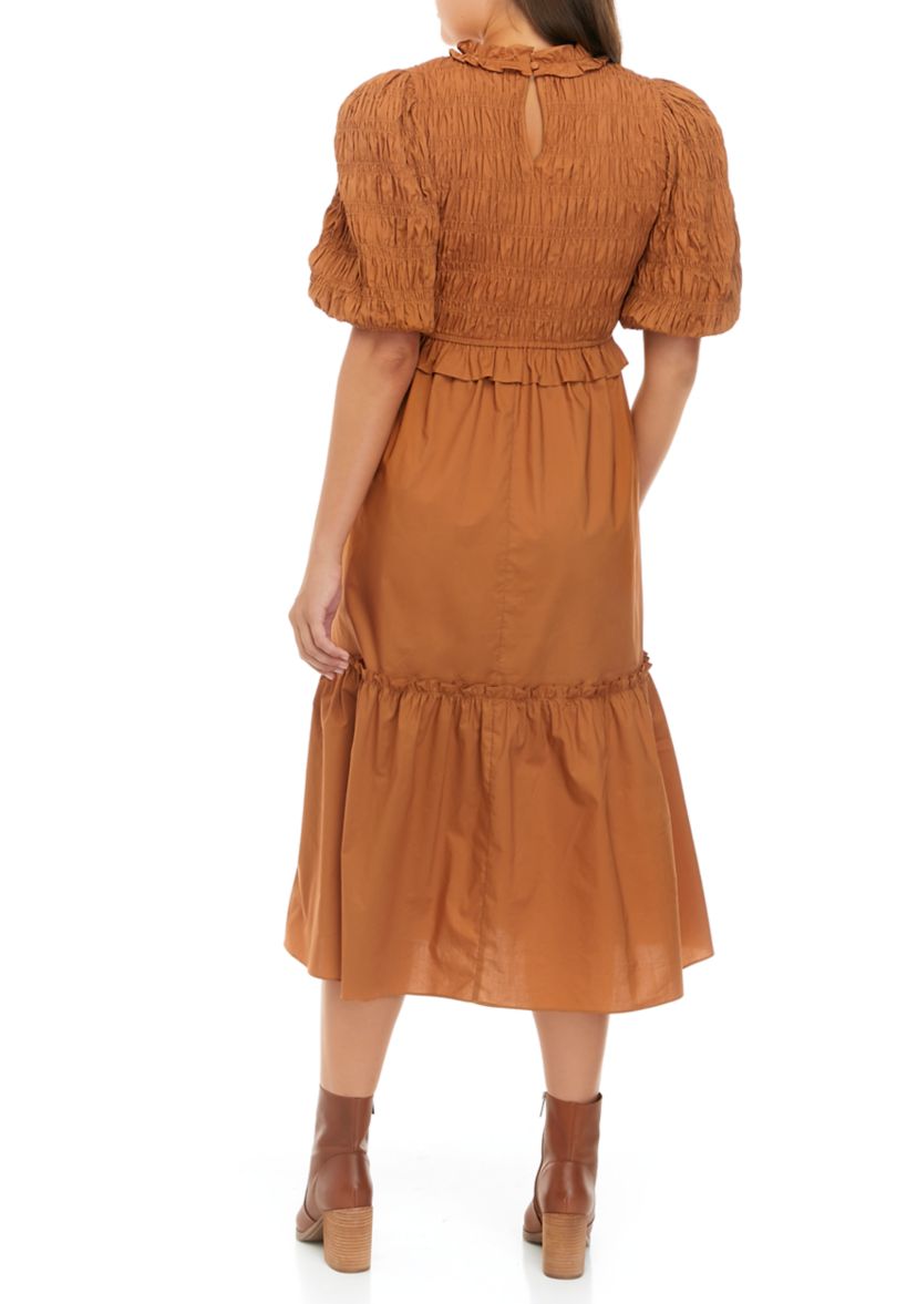 Womens Smocked Tiered Midi Dress
