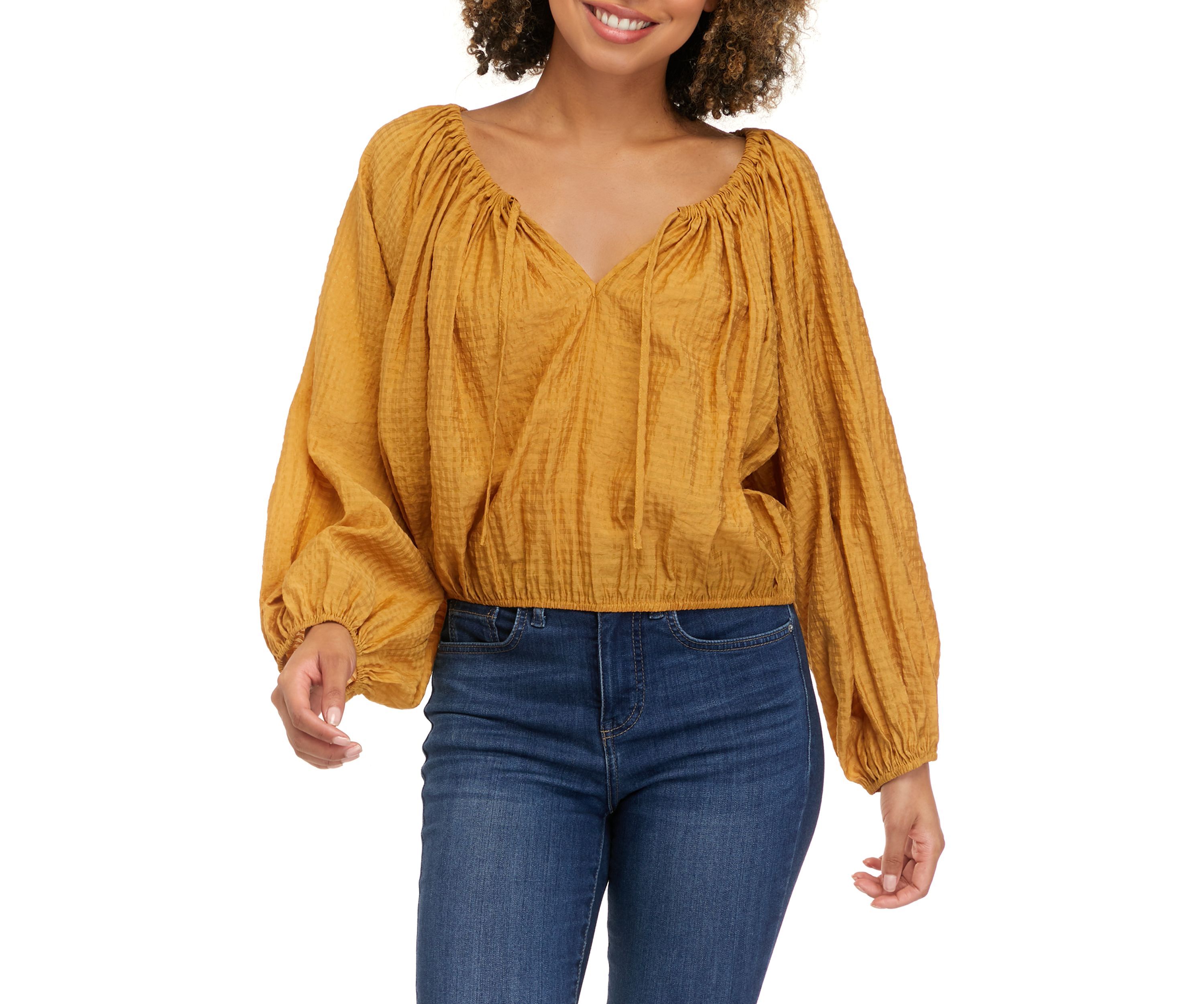 Womens Long Blouson Sleeve Woven Top