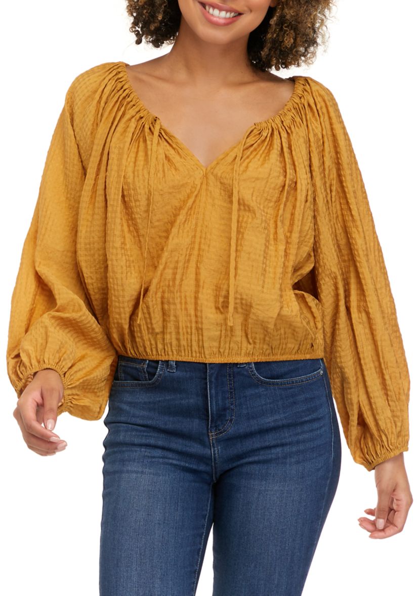 Womens Long Blouson Sleeve Woven Top