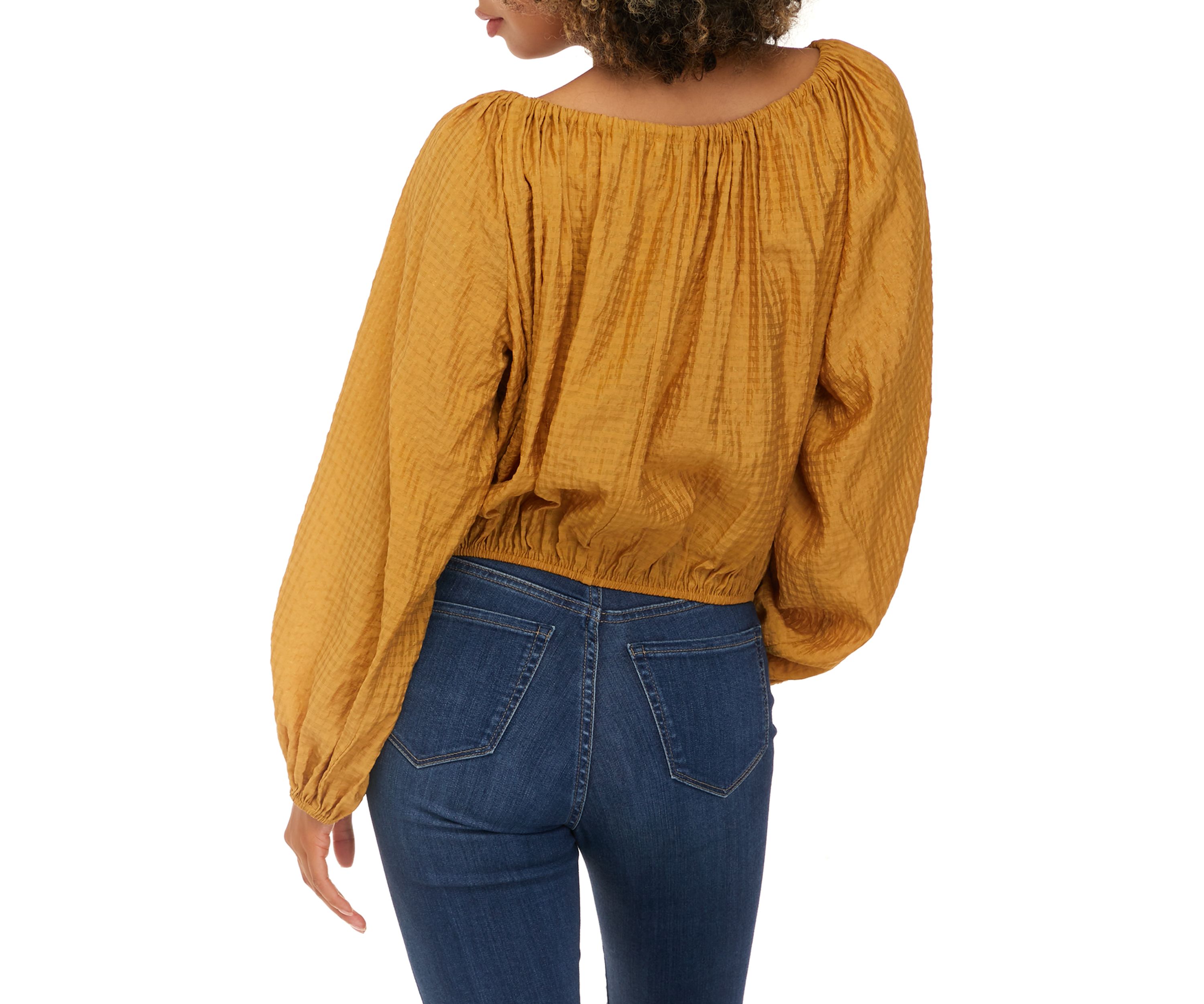 Womens Long Blouson Sleeve Woven Top