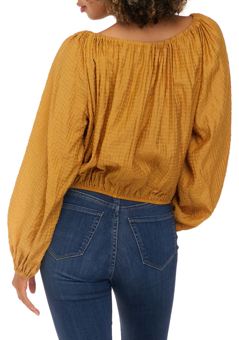 Womens Long Blouson Sleeve Woven Top