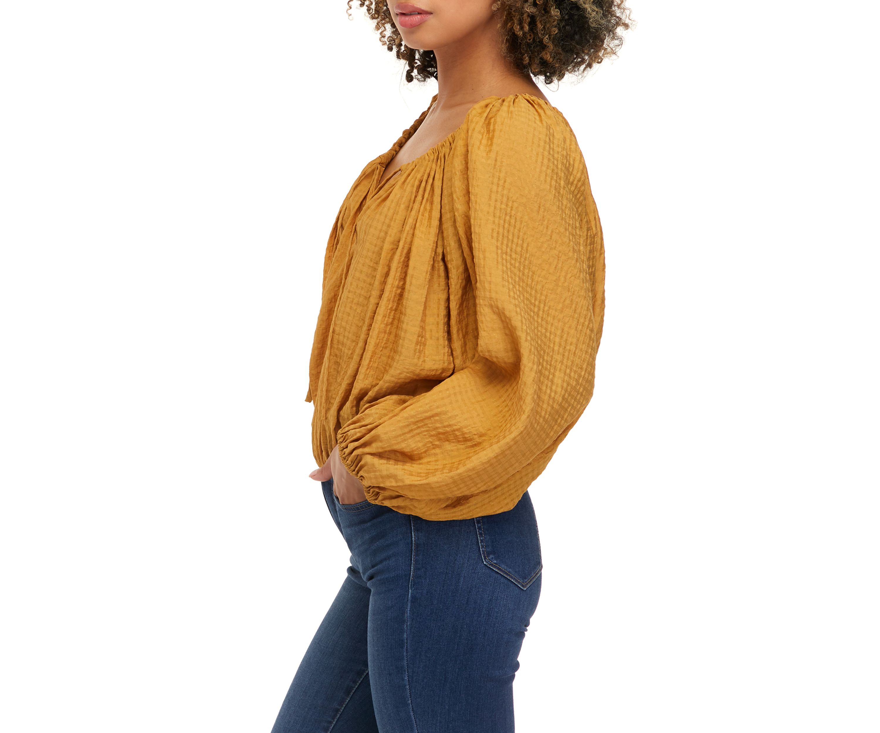 Womens Long Blouson Sleeve Woven Top