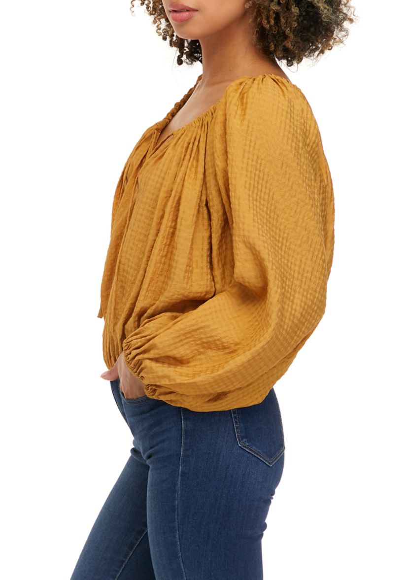 Womens Long Blouson Sleeve Woven Top
