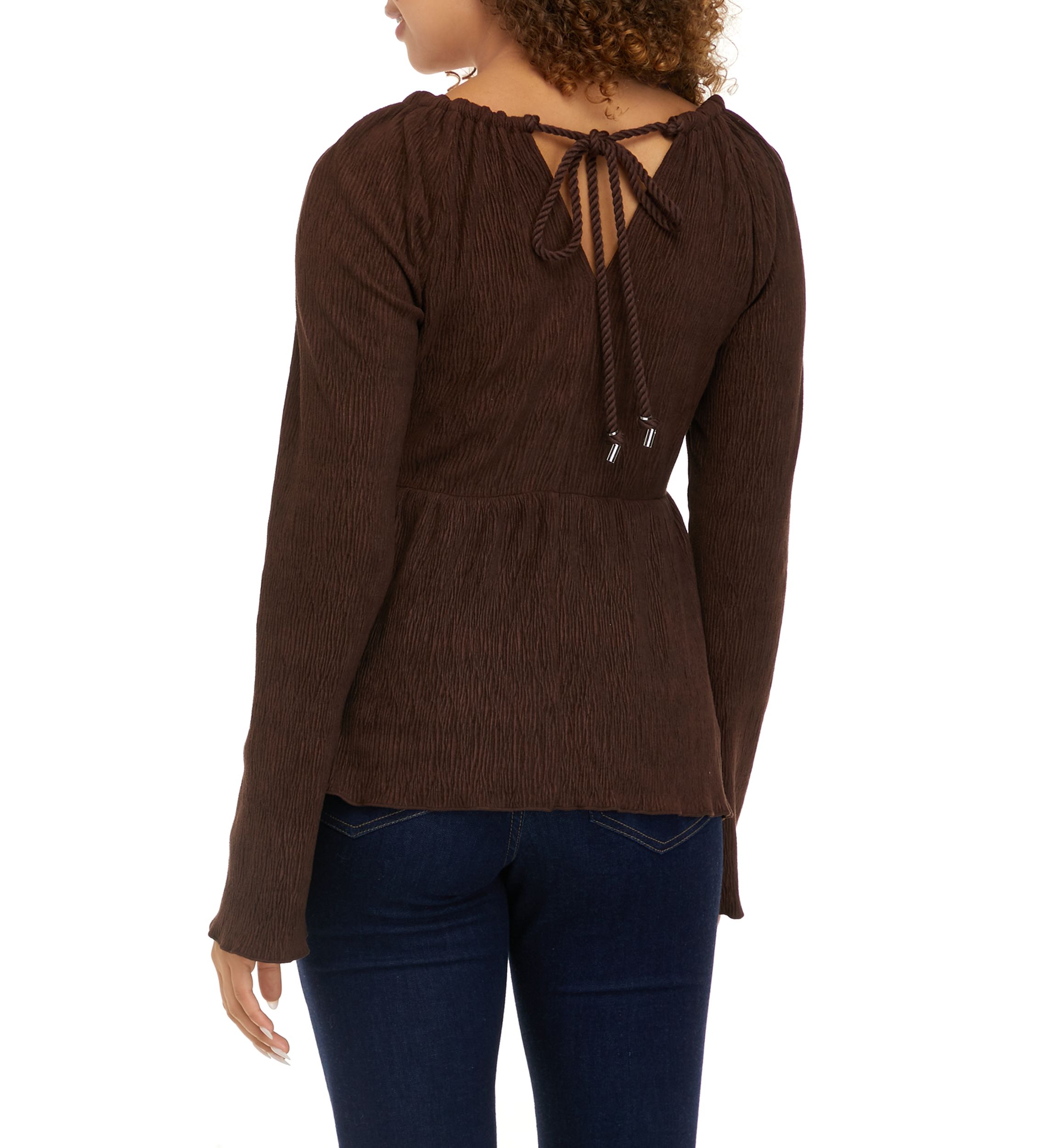 Womens Long Sleeve Ruched Cut Out Blouse