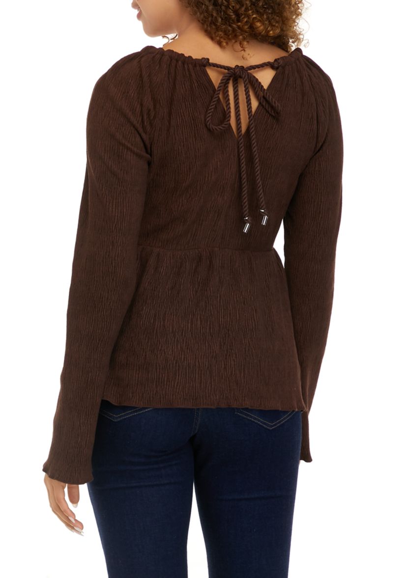 Womens Long Sleeve Ruched Cut Out Blouse