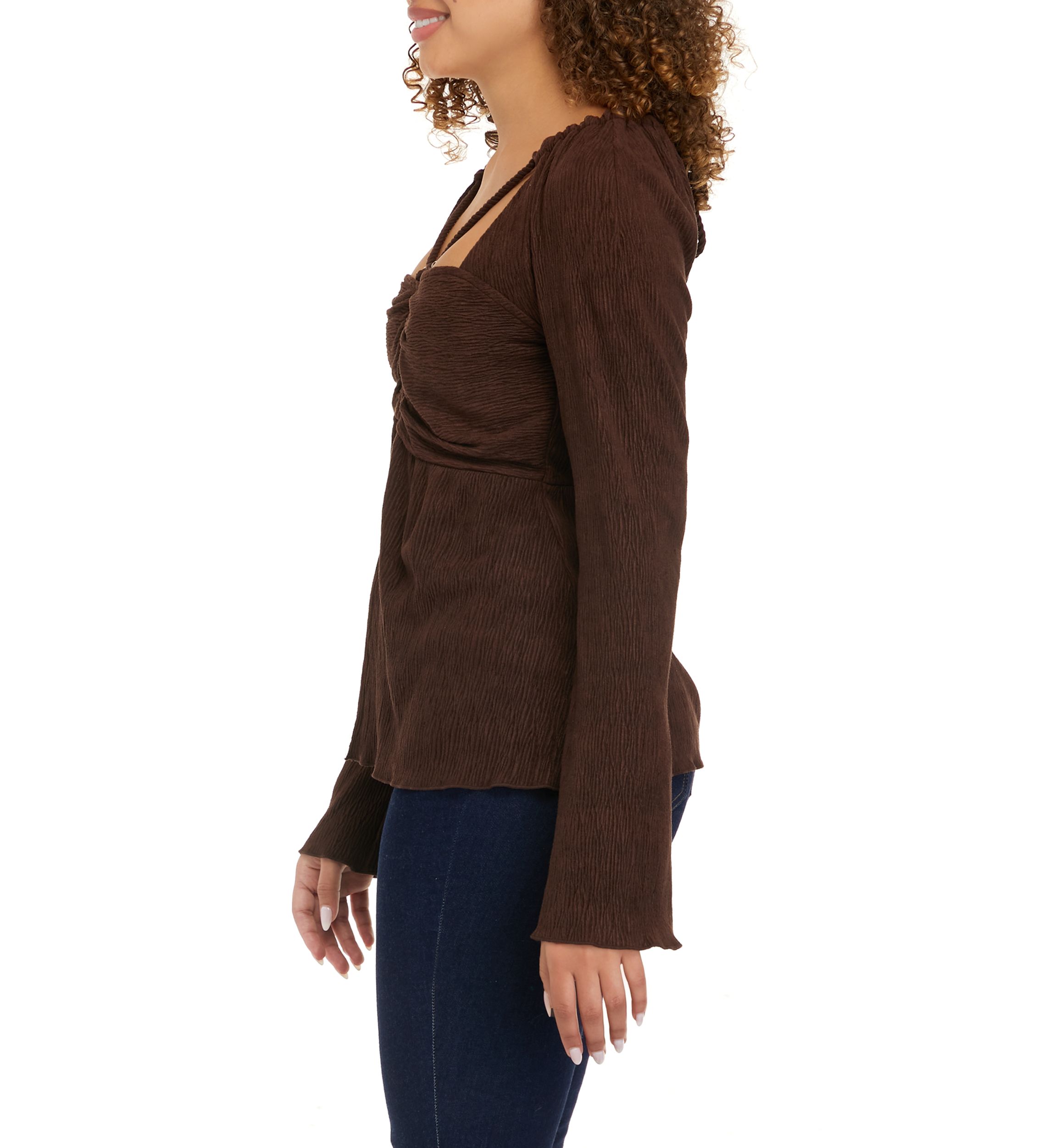 Womens Long Sleeve Ruched Cut Out Blouse