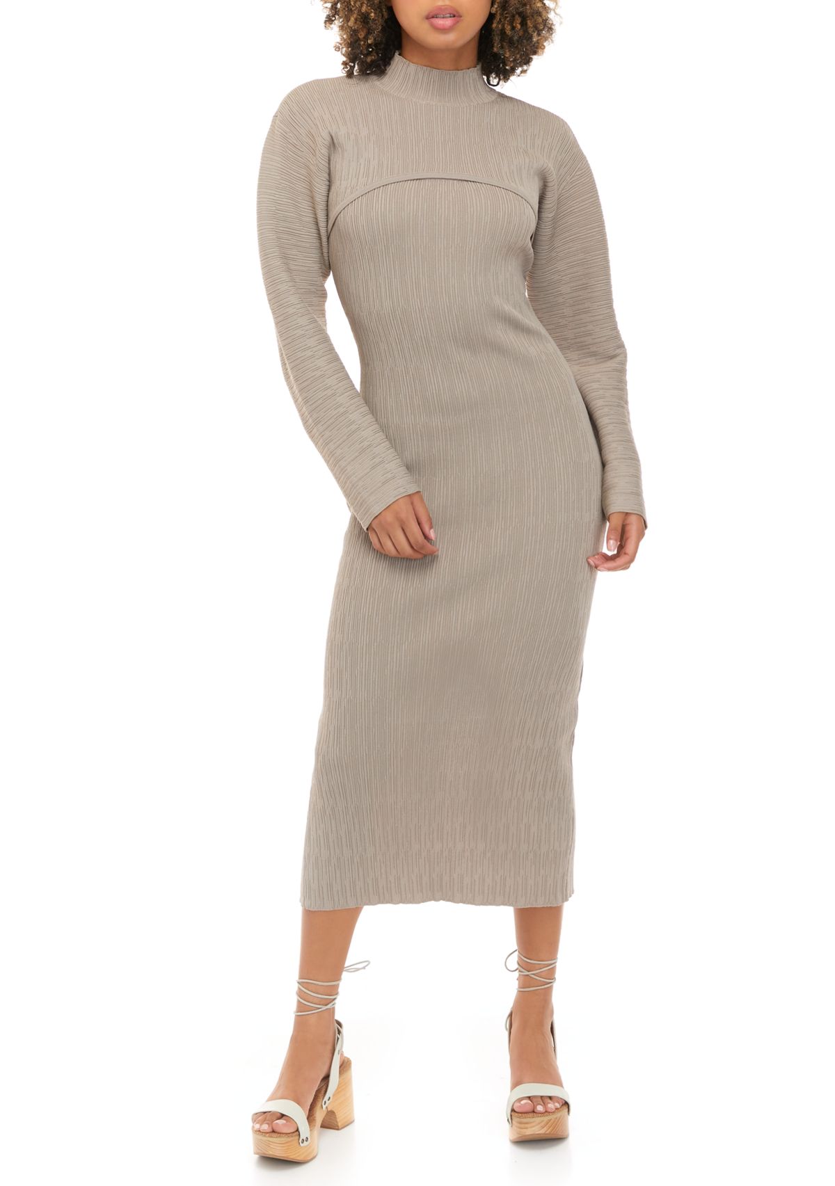 Womens Long Sleeve Textured 2 Piece Dress