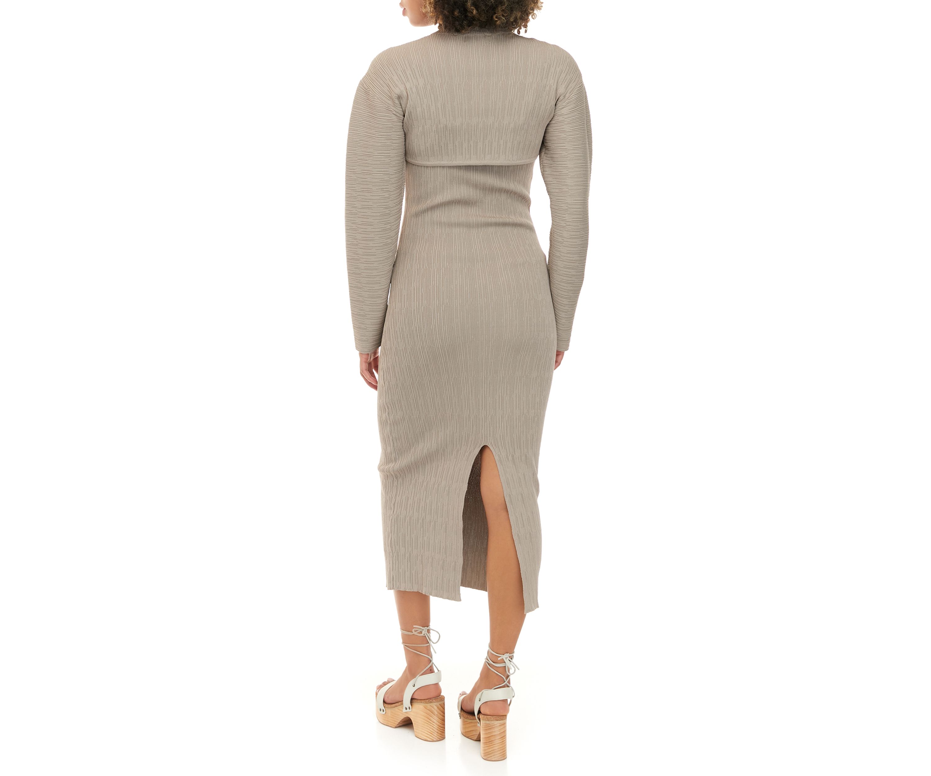 Womens Long Sleeve Textured 2 Piece Dress