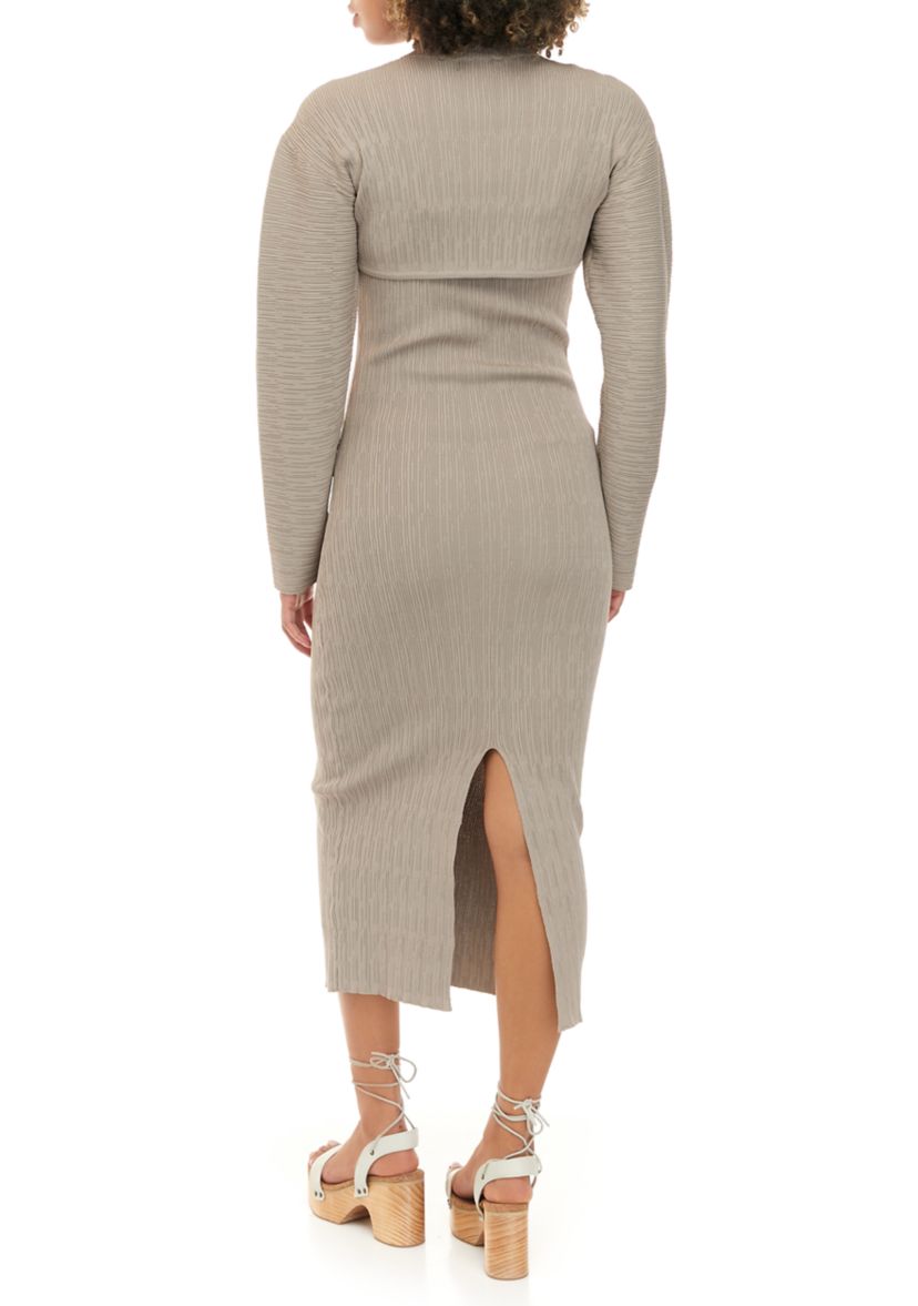 Womens Long Sleeve Textured 2 Piece Dress