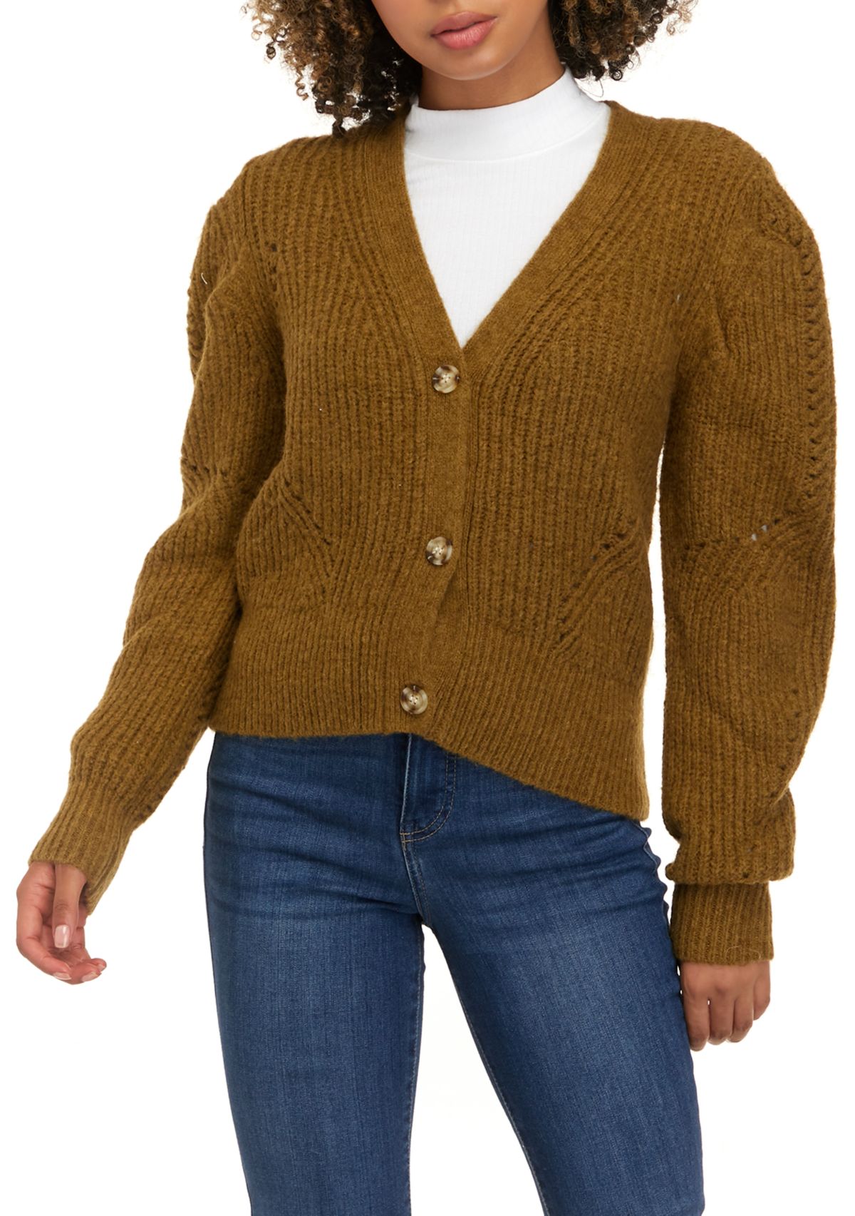 Womens Long Sleeve Solid Cable Cardigan