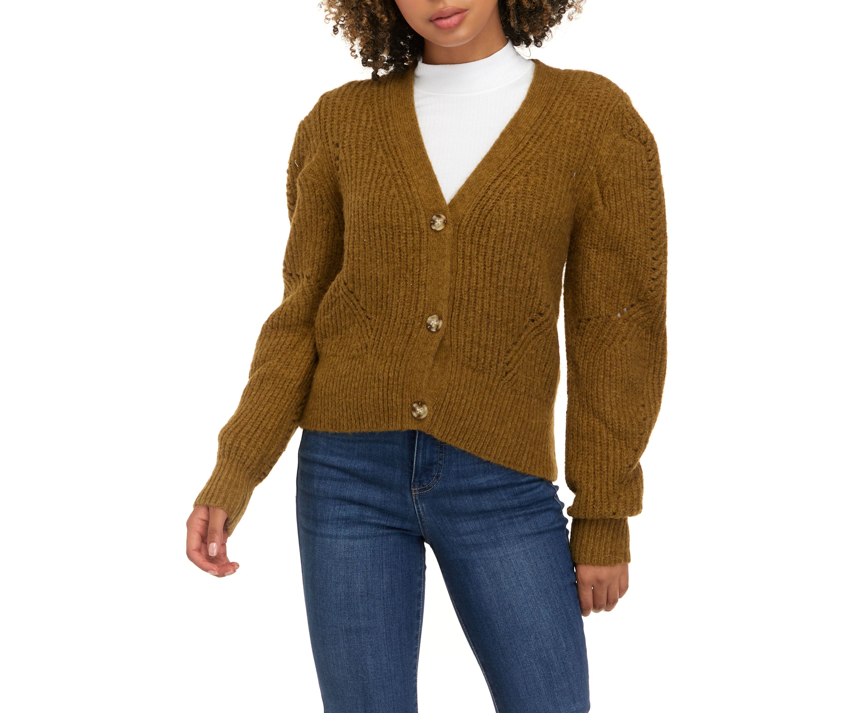 Womens Long Sleeve Solid Cable Cardigan