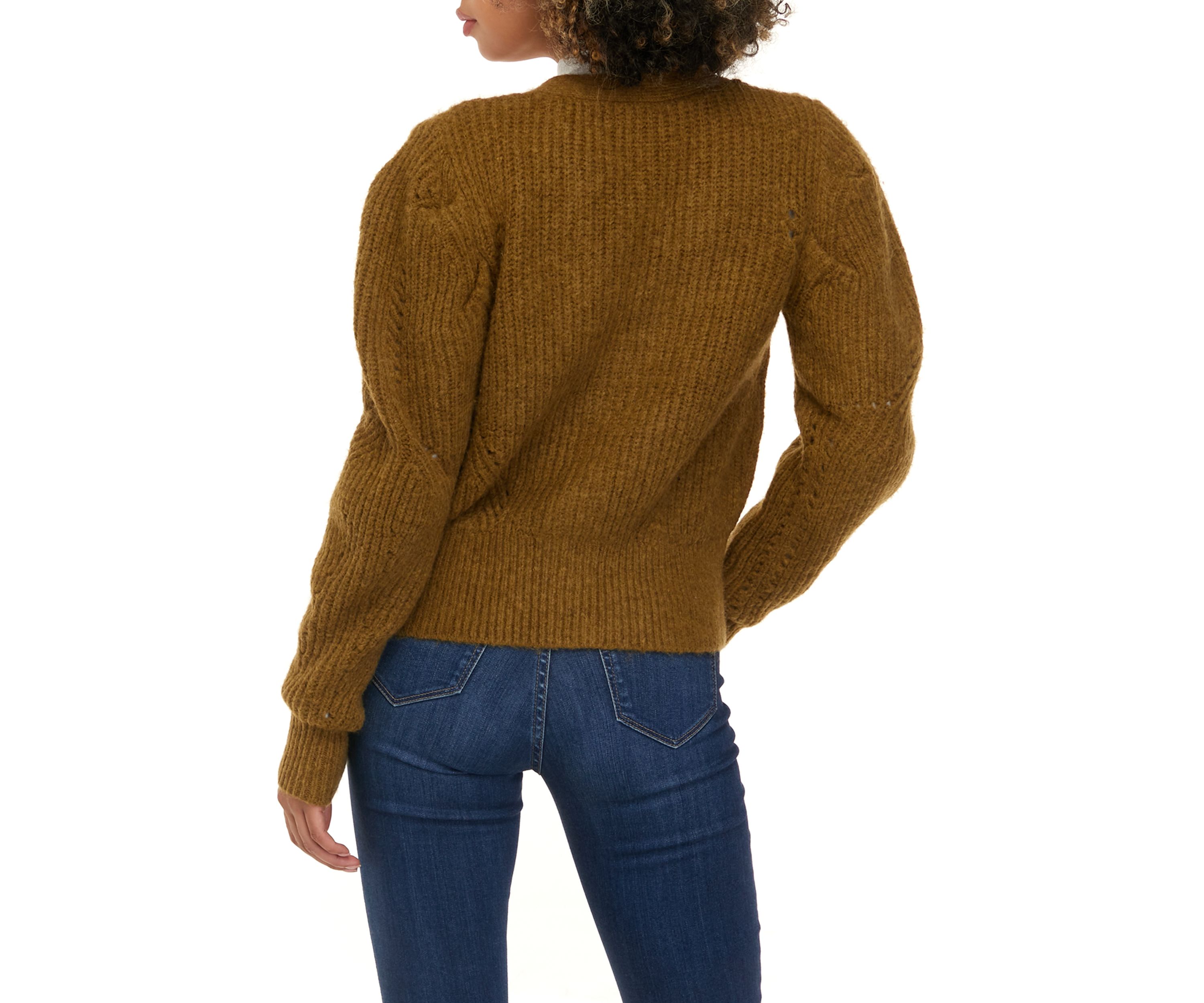 Womens Long Sleeve Solid Cable Cardigan