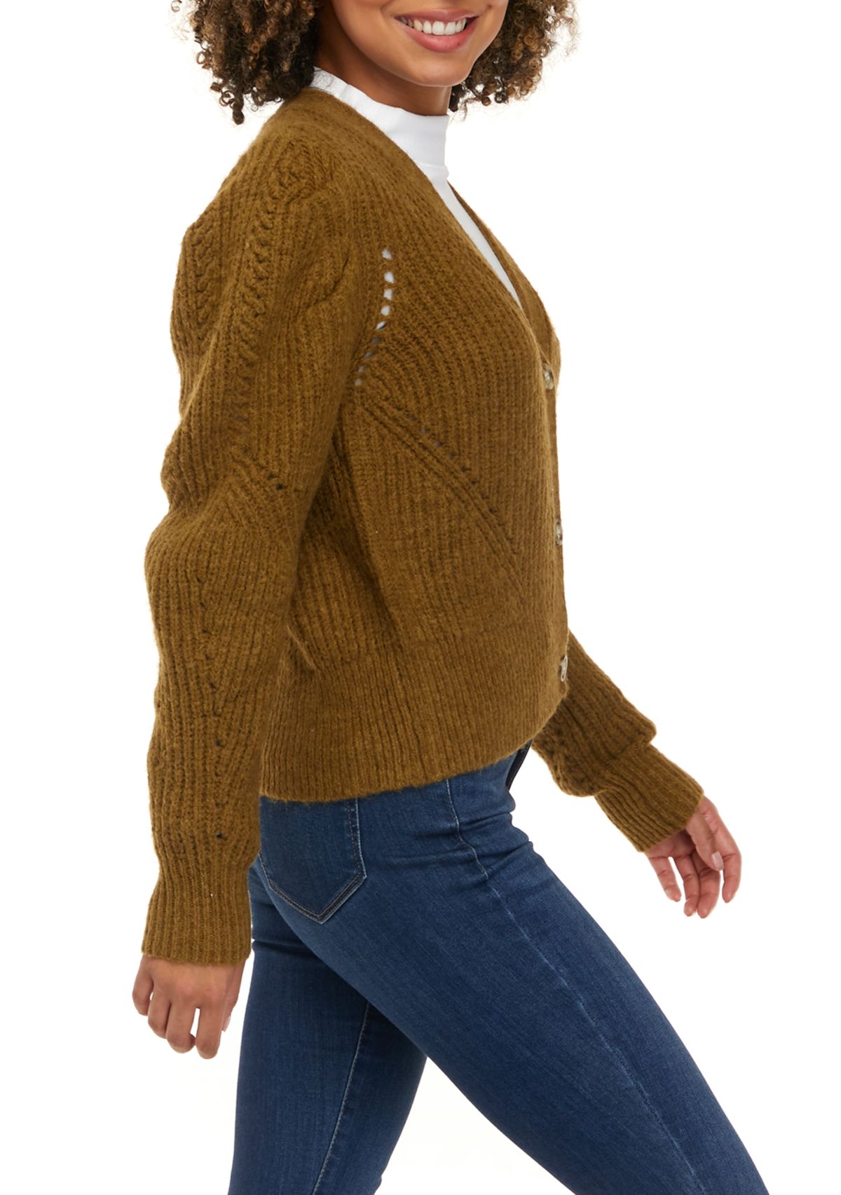 Womens Long Sleeve Solid Cable Cardigan