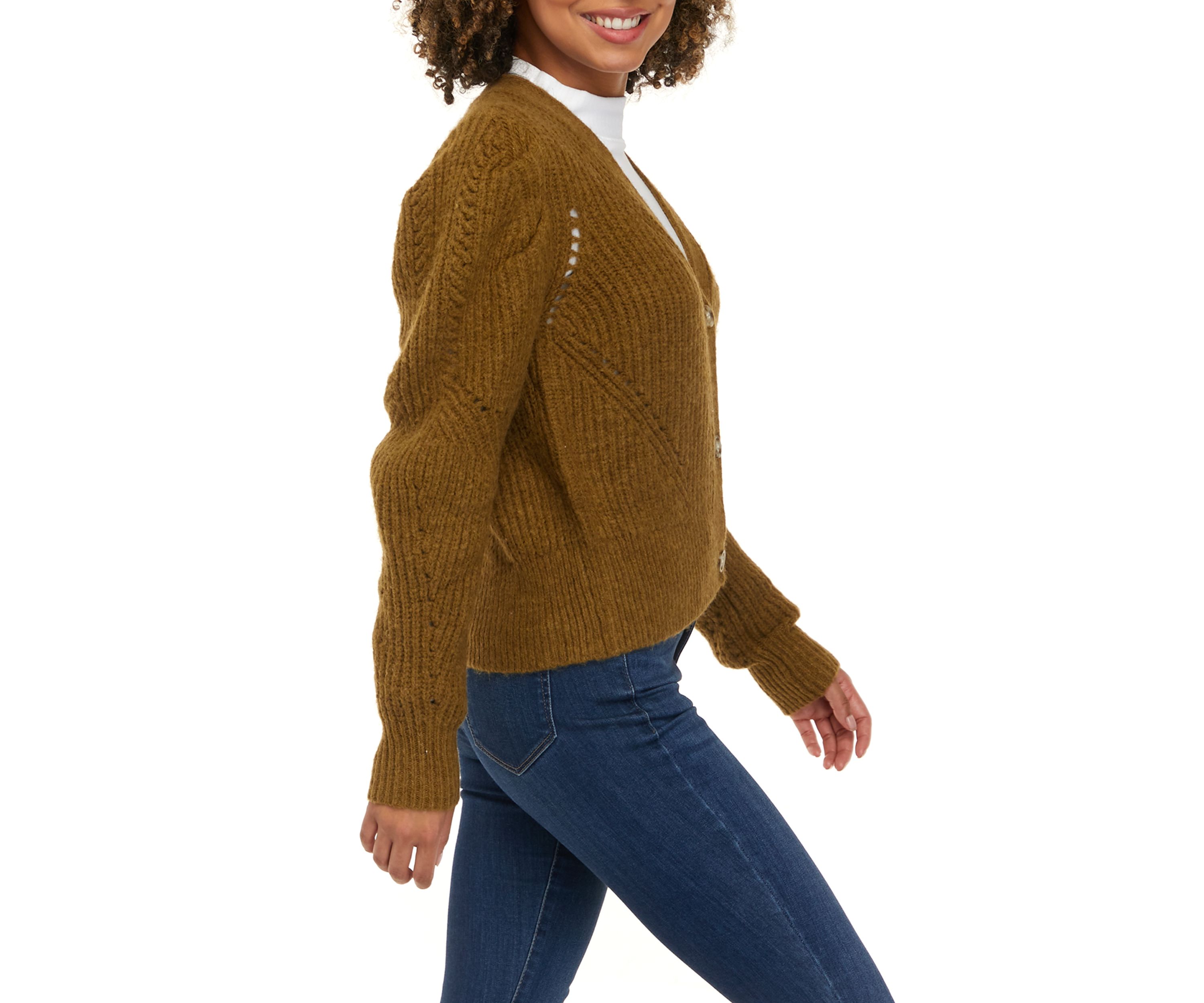 Womens Long Sleeve Solid Cable Cardigan