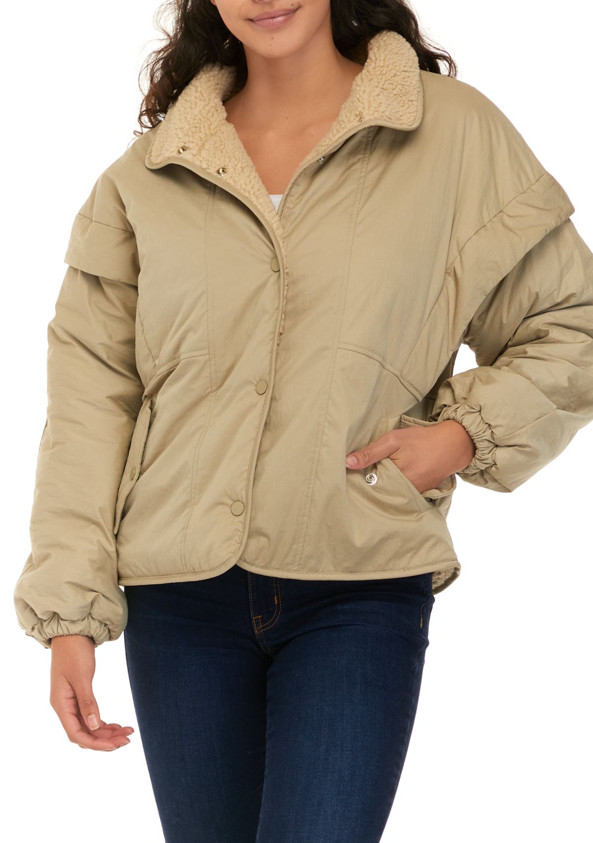 Womens Long Sleeve Sherpa Collar Puffer Jacket